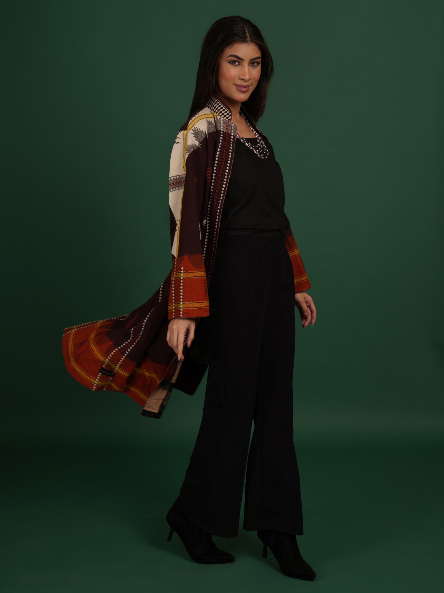 Brown Orange Kotpad Ajrak Long Jacket