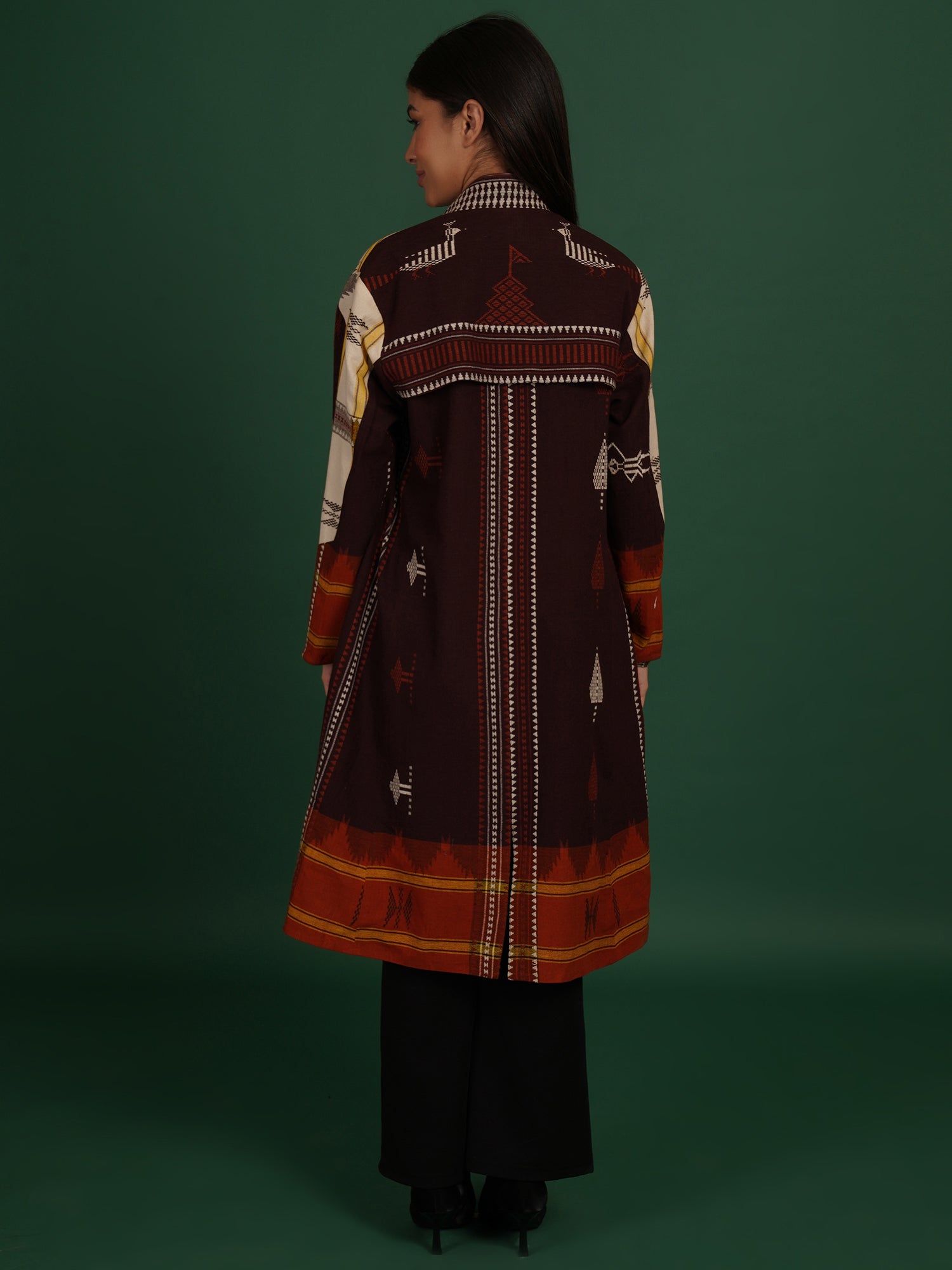 Brown Orange Kotpad Ajrak Long Jacket