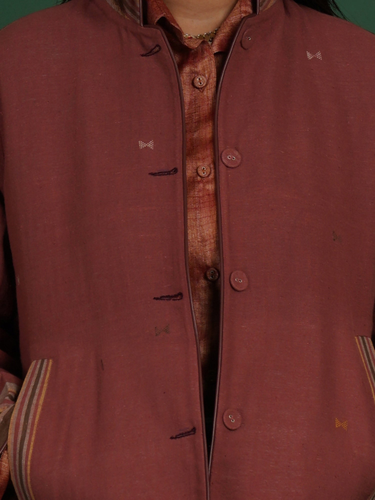 Radish Brown Bhujodi Woollen Short Jacket