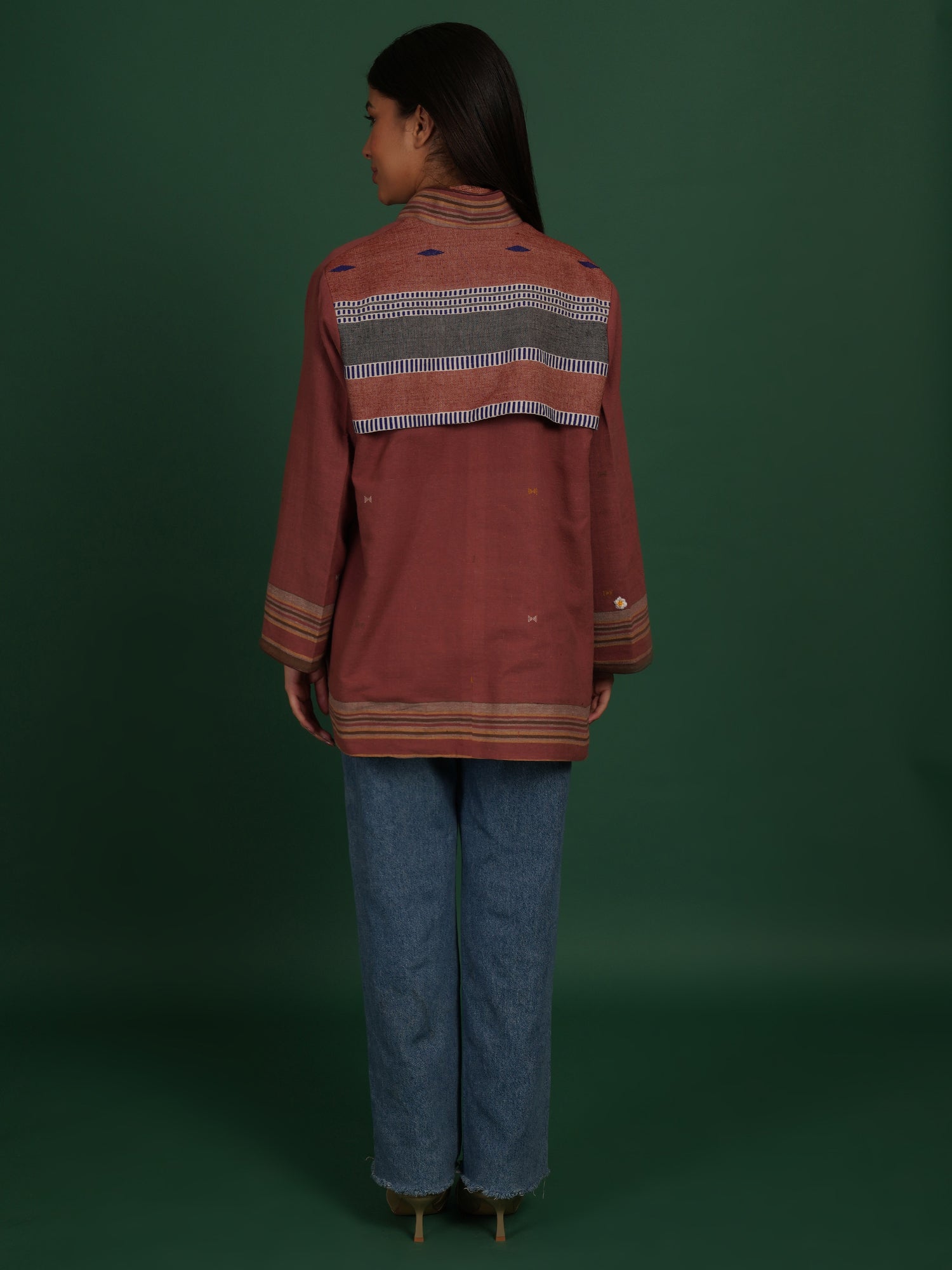 Radish Brown Bhujodi Woollen Short Jacket