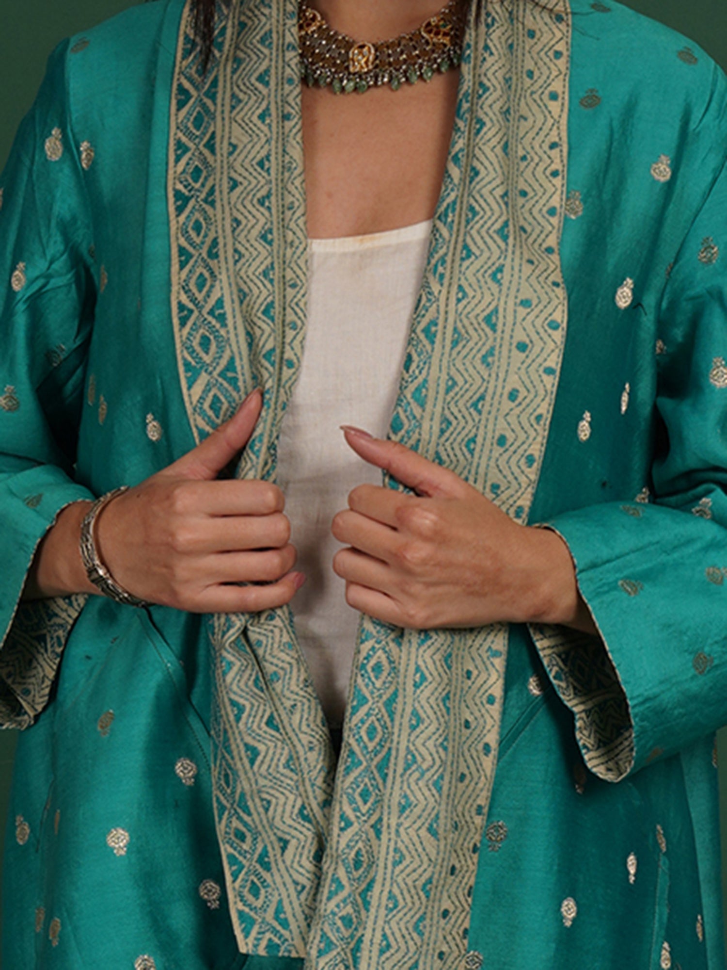 Navy Blue Kantha Chanderi Overlay