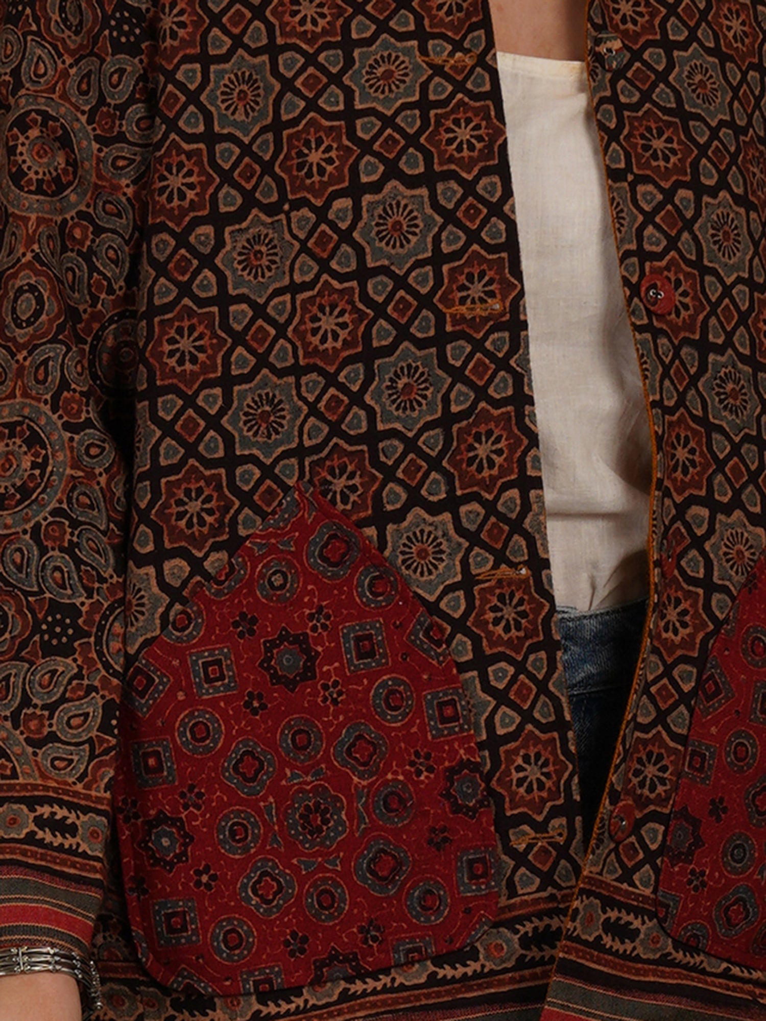 Ajrak Bhujodi Yellow Woollen Short Jacket