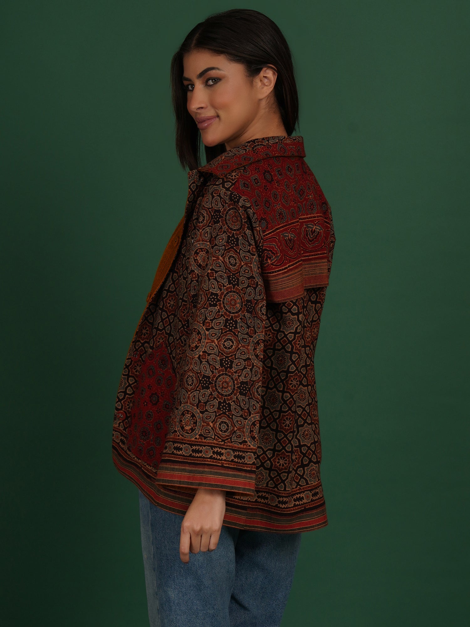 Ajrak Bhujodi Yellow Woollen Short Jacket
