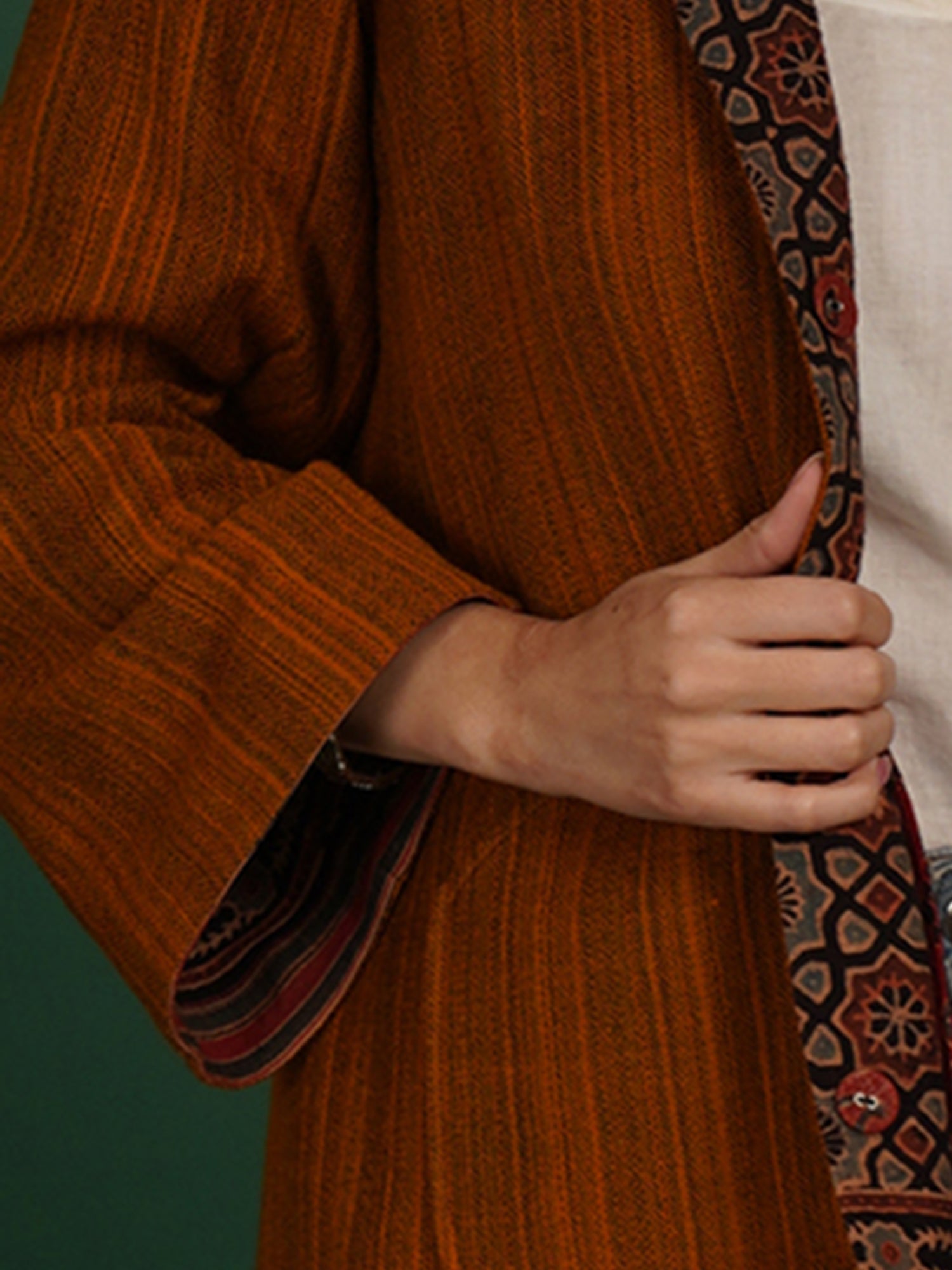 Ajrak Bhujodi Yellow Woollen Short Jacket