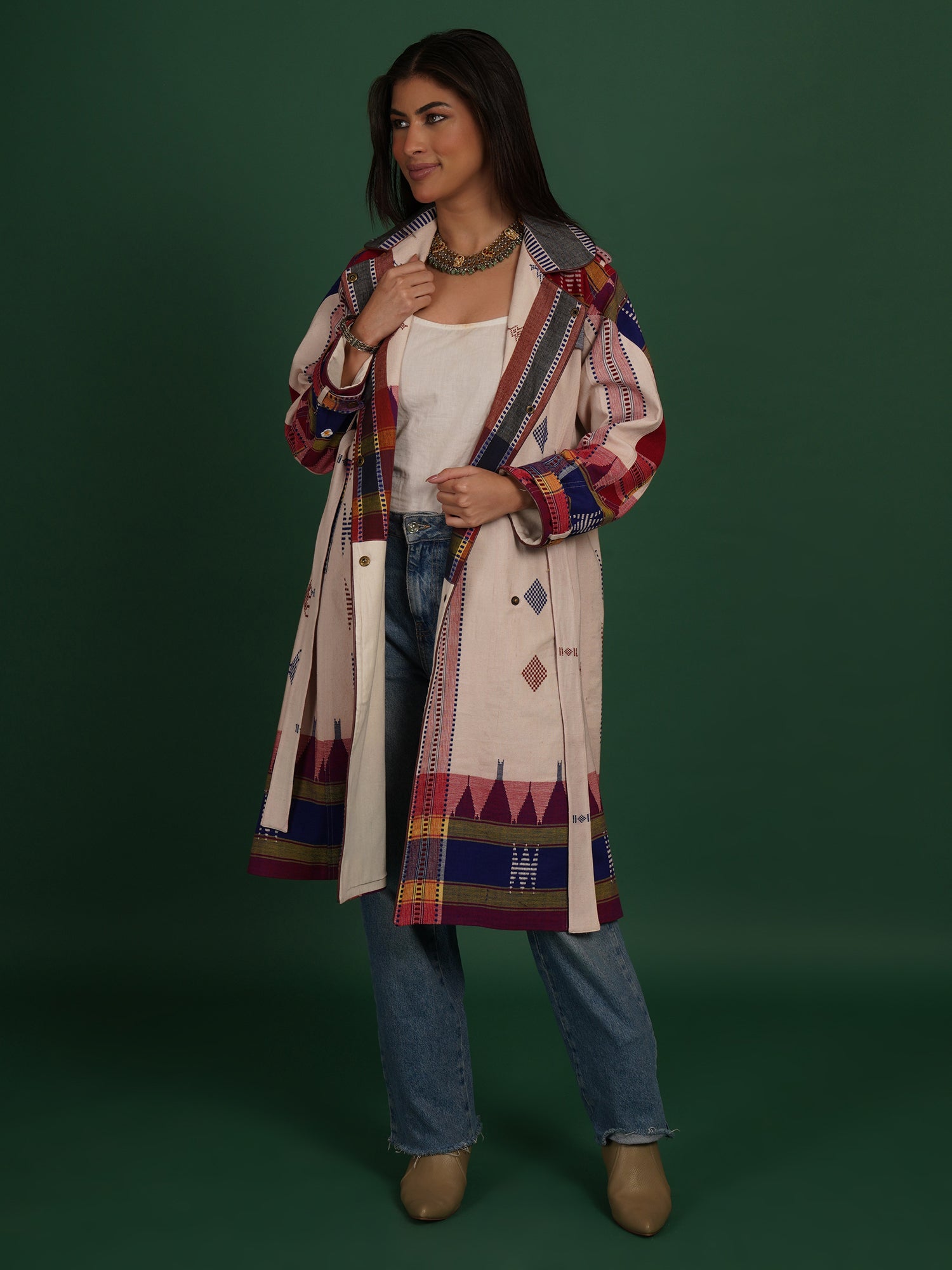 Multicolor Kotpad Blue Trench Jacket