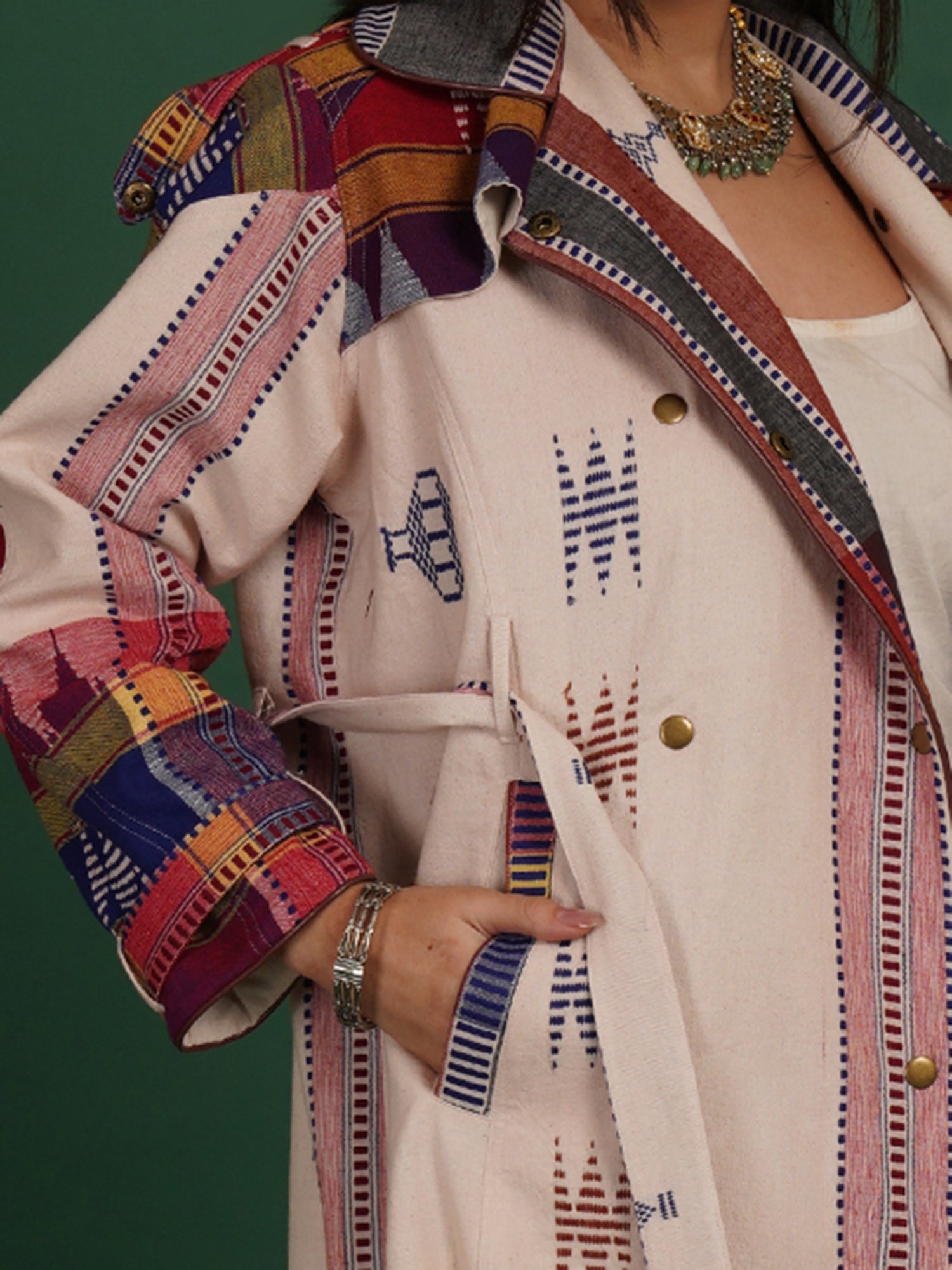 Multicolor Kotpad Blue Trench Jacket