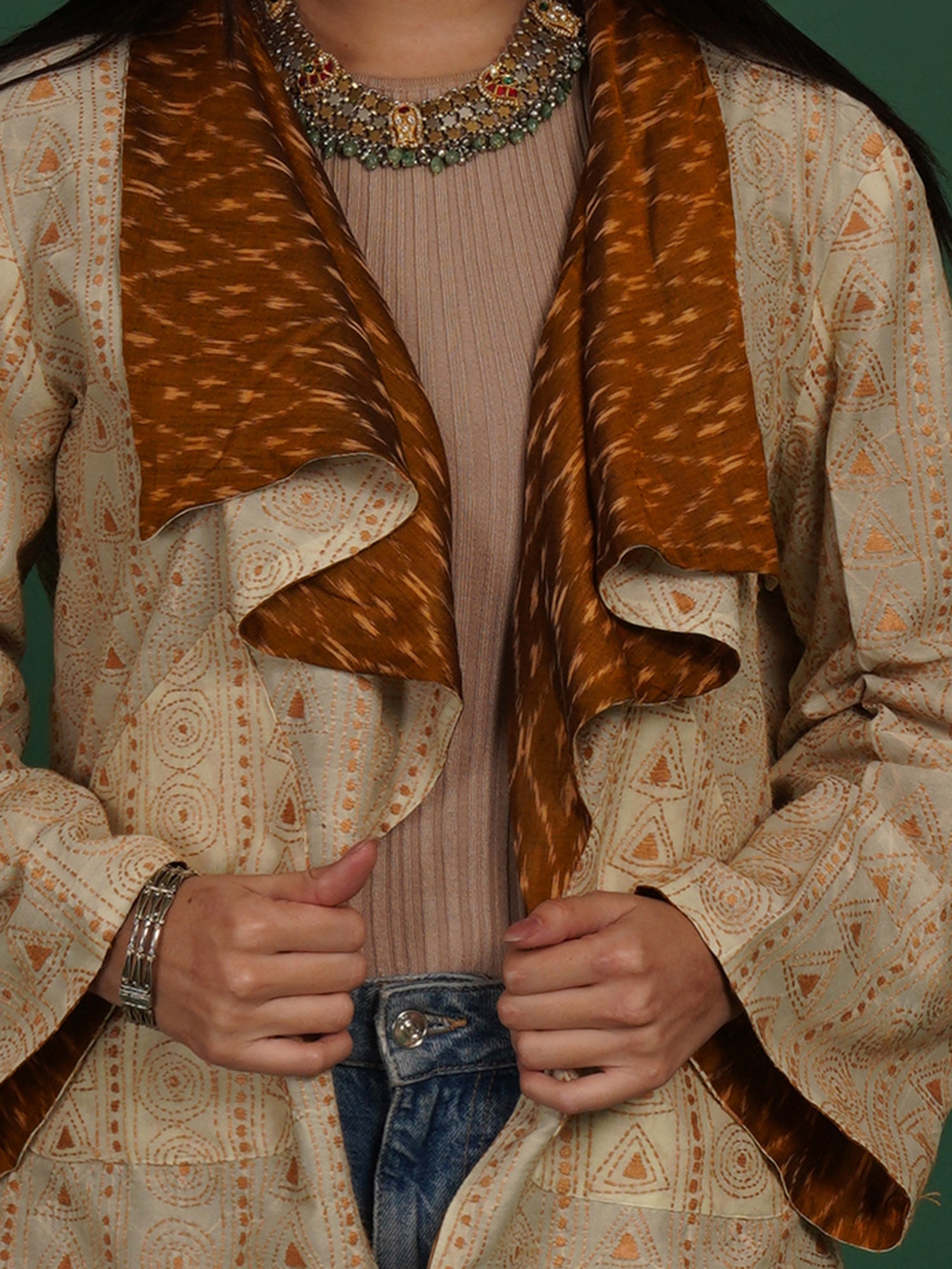 Mustard Yellow Kantha Mustard Yellow Ikat Cotton Overlay