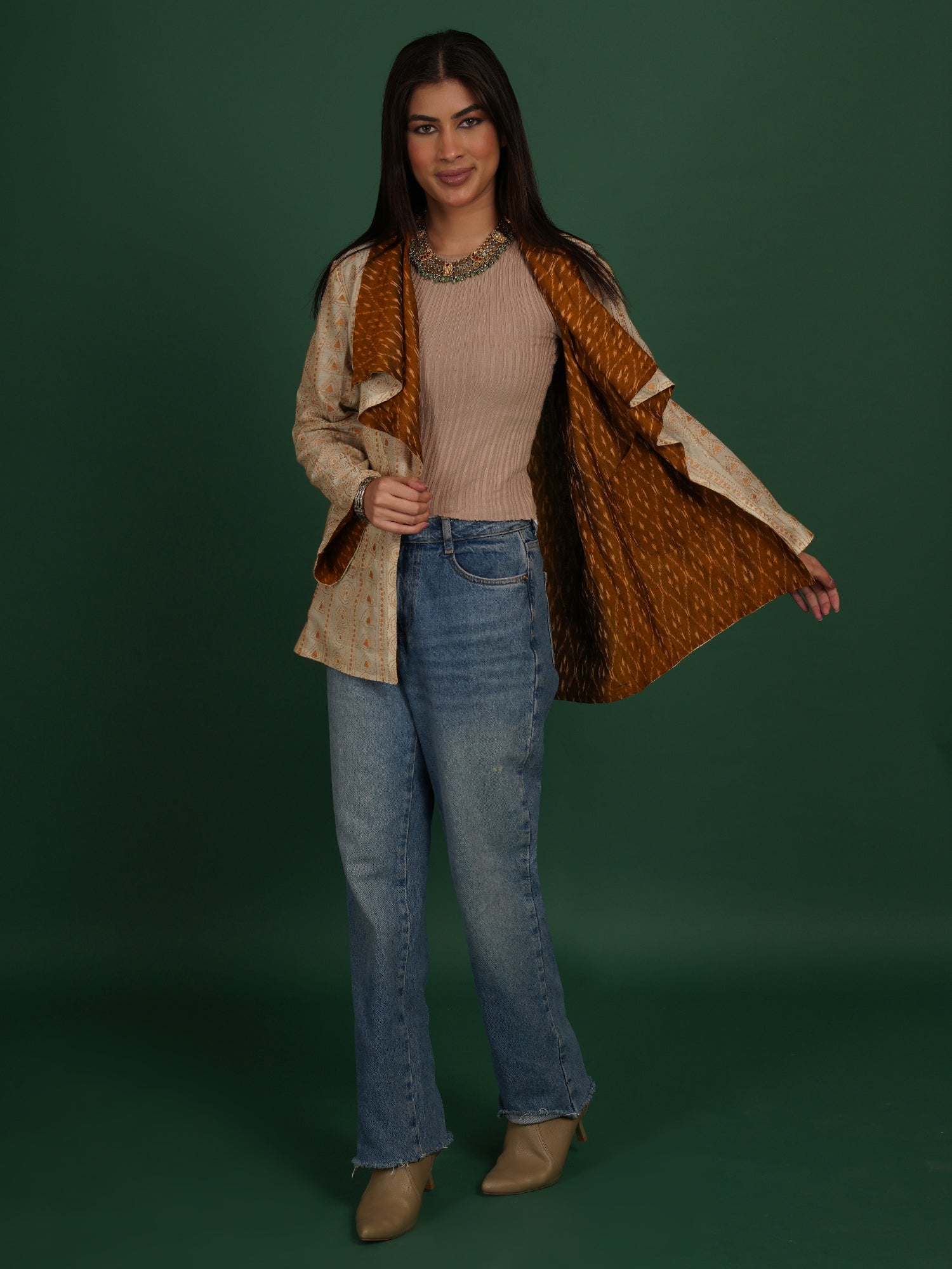 Mustard Yellow Kantha Mustard Yellow Ikat Cotton Overlay