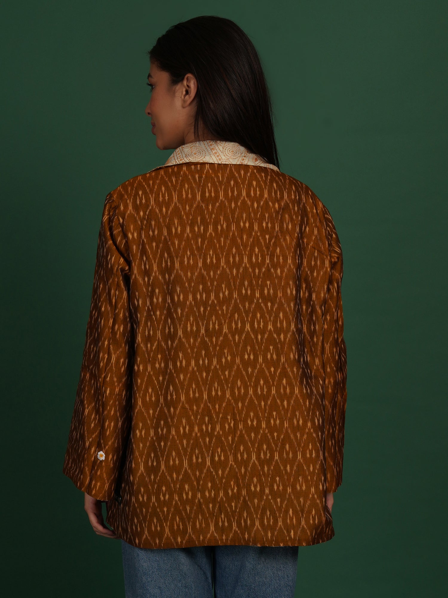 Mustard Yellow Kantha Mustard Yellow Ikat Cotton Overlay