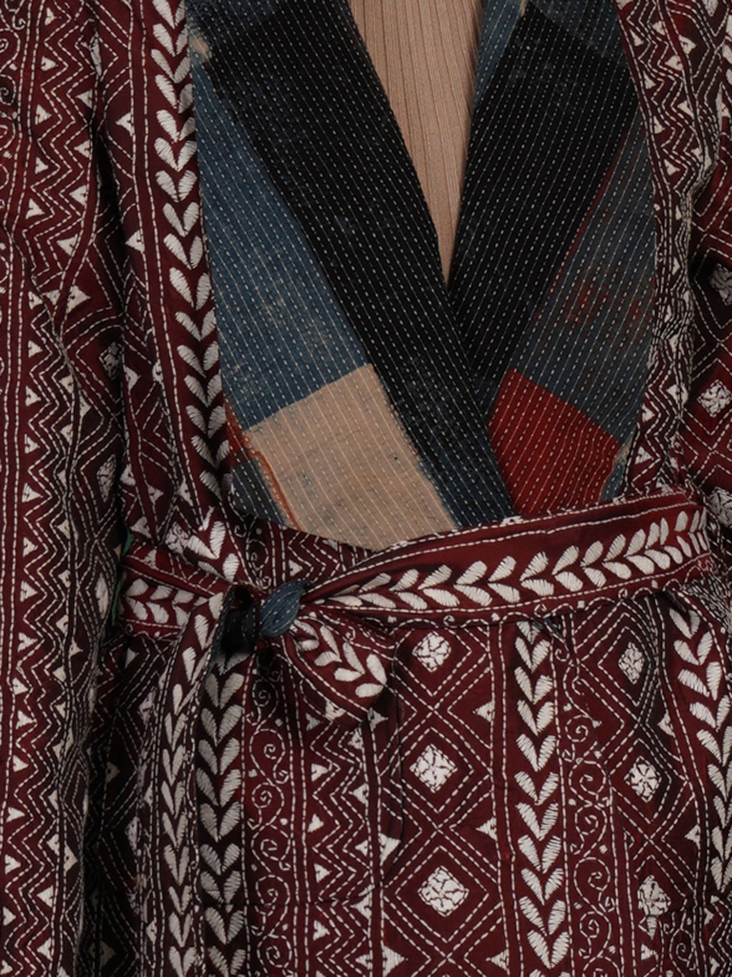 Maroon Kantha Ajrak Short Jacket