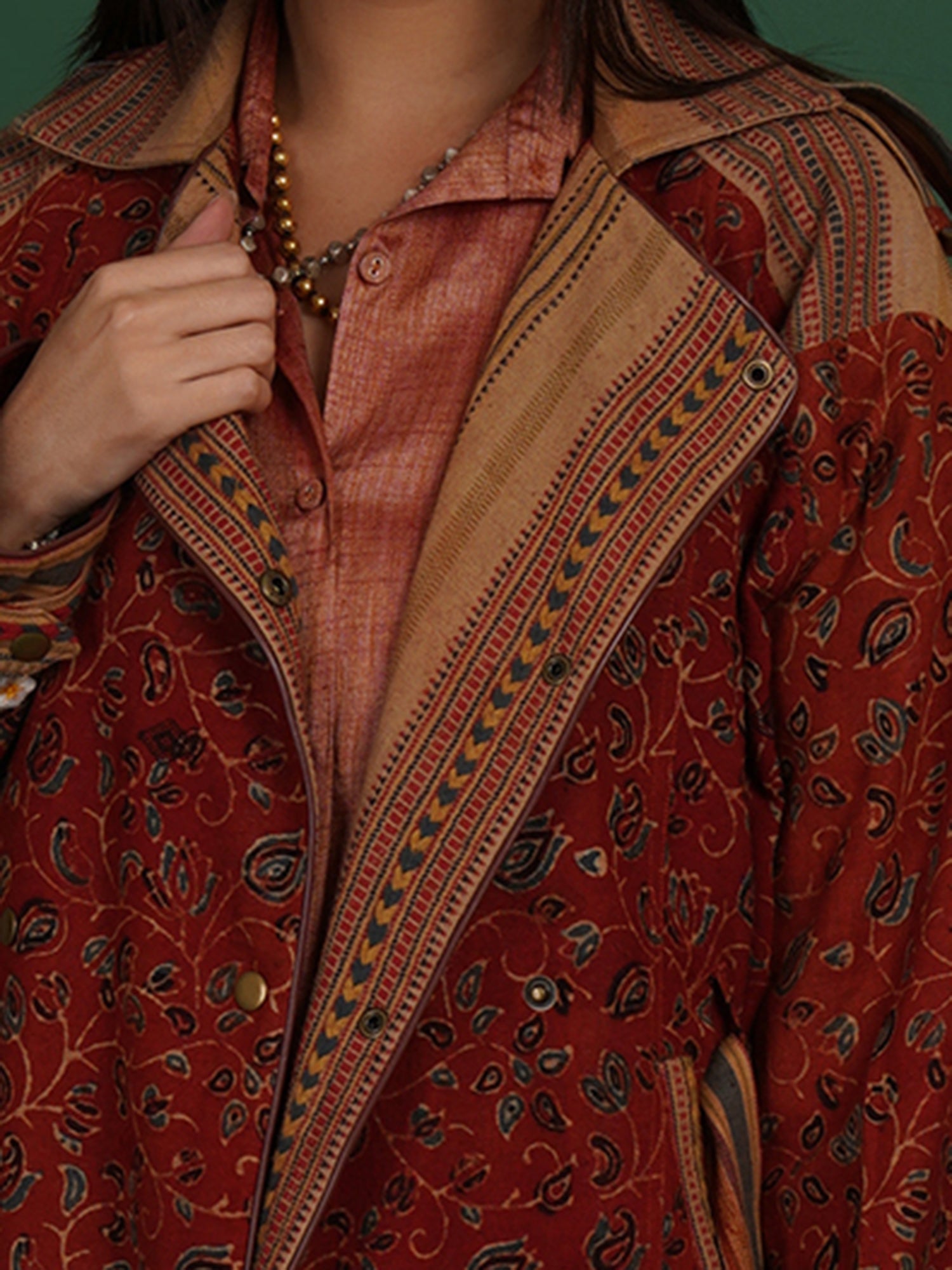Rust Bhujodi Ajrak Trench Jacket