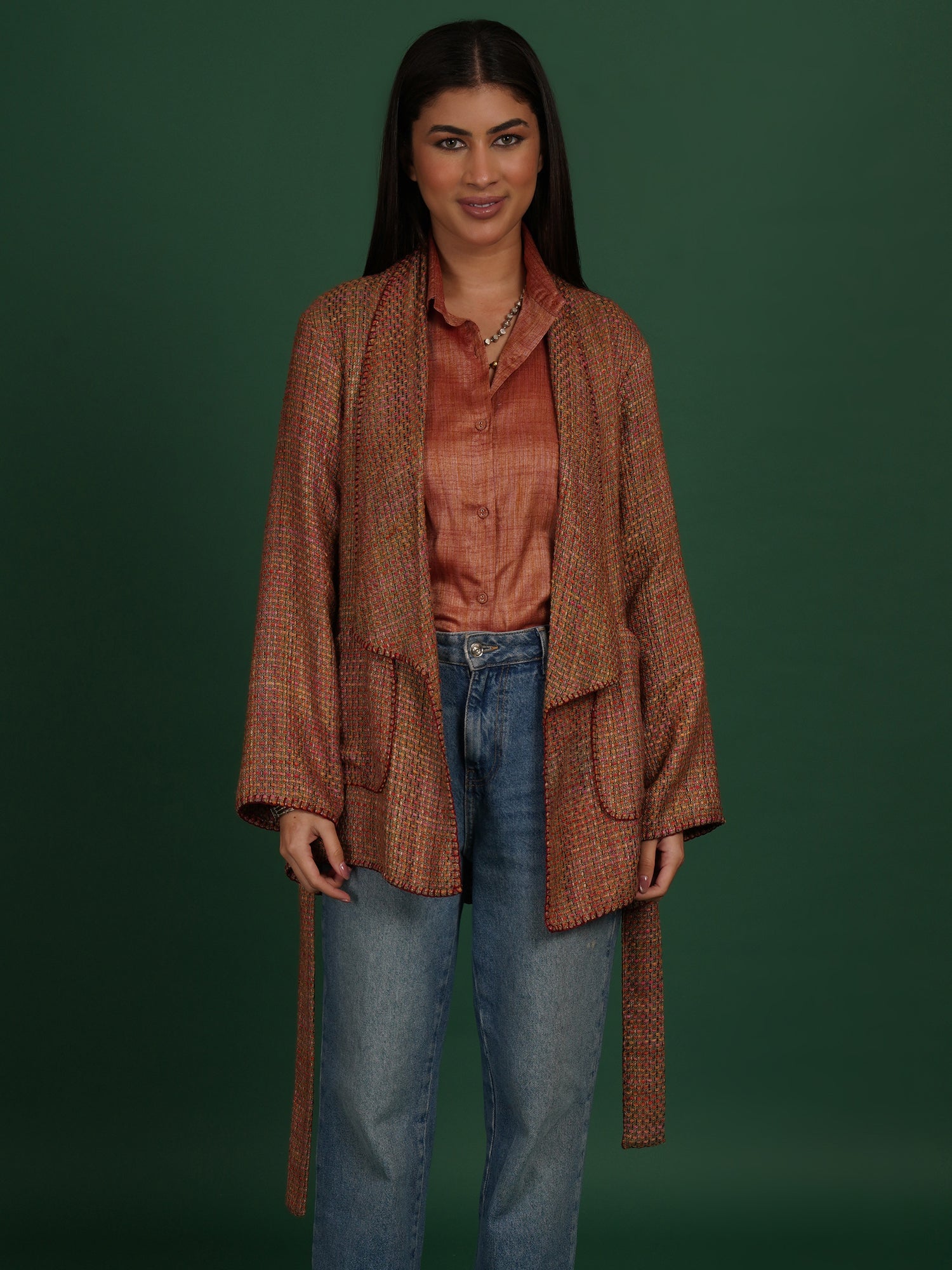 Multi Color Woollen Tussar Short Jacket