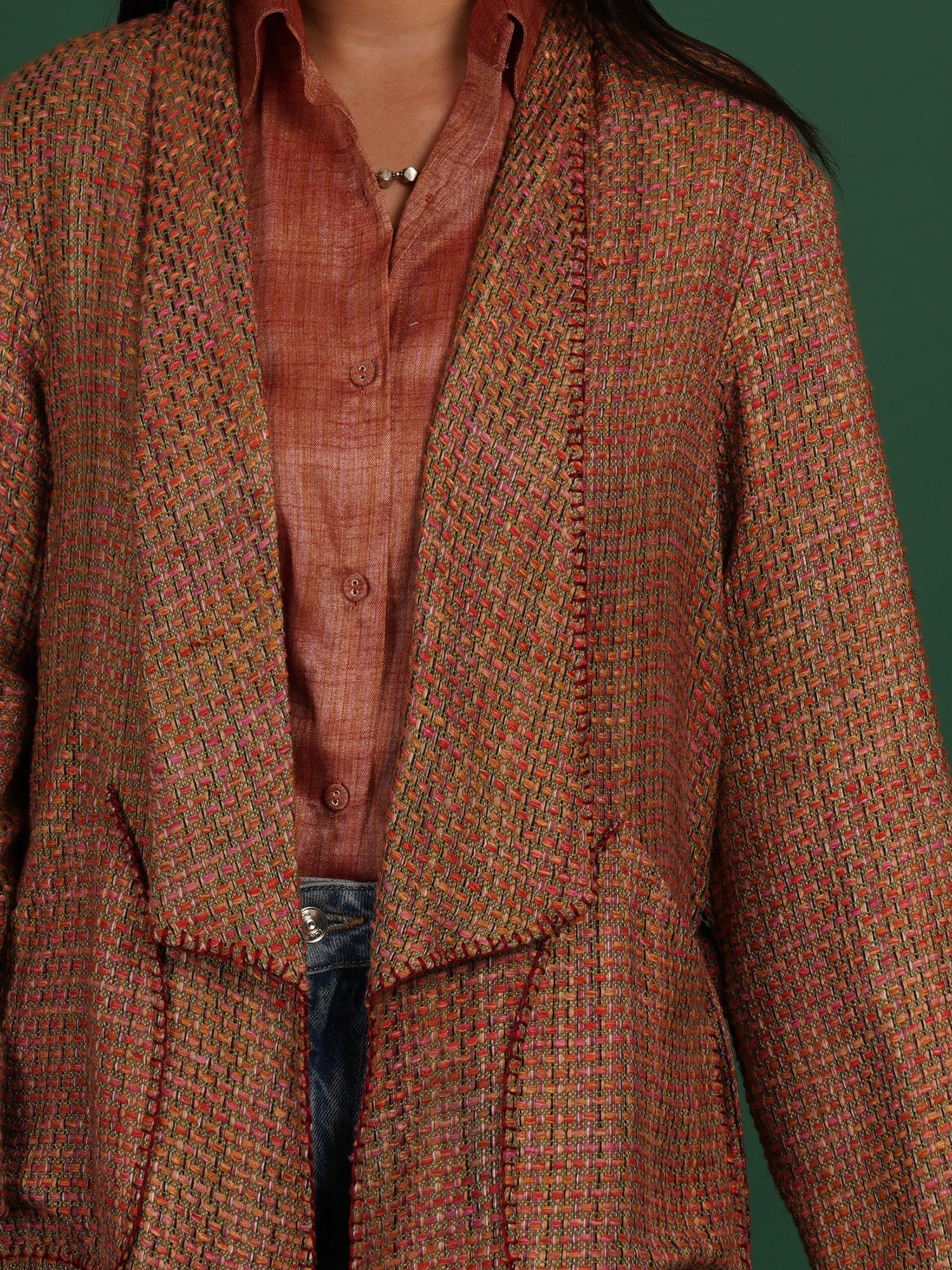 Multi Color Woollen Tussar Short Jacket