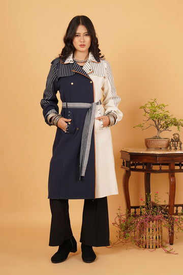 Navy & White Bhujodi Trenchcoat