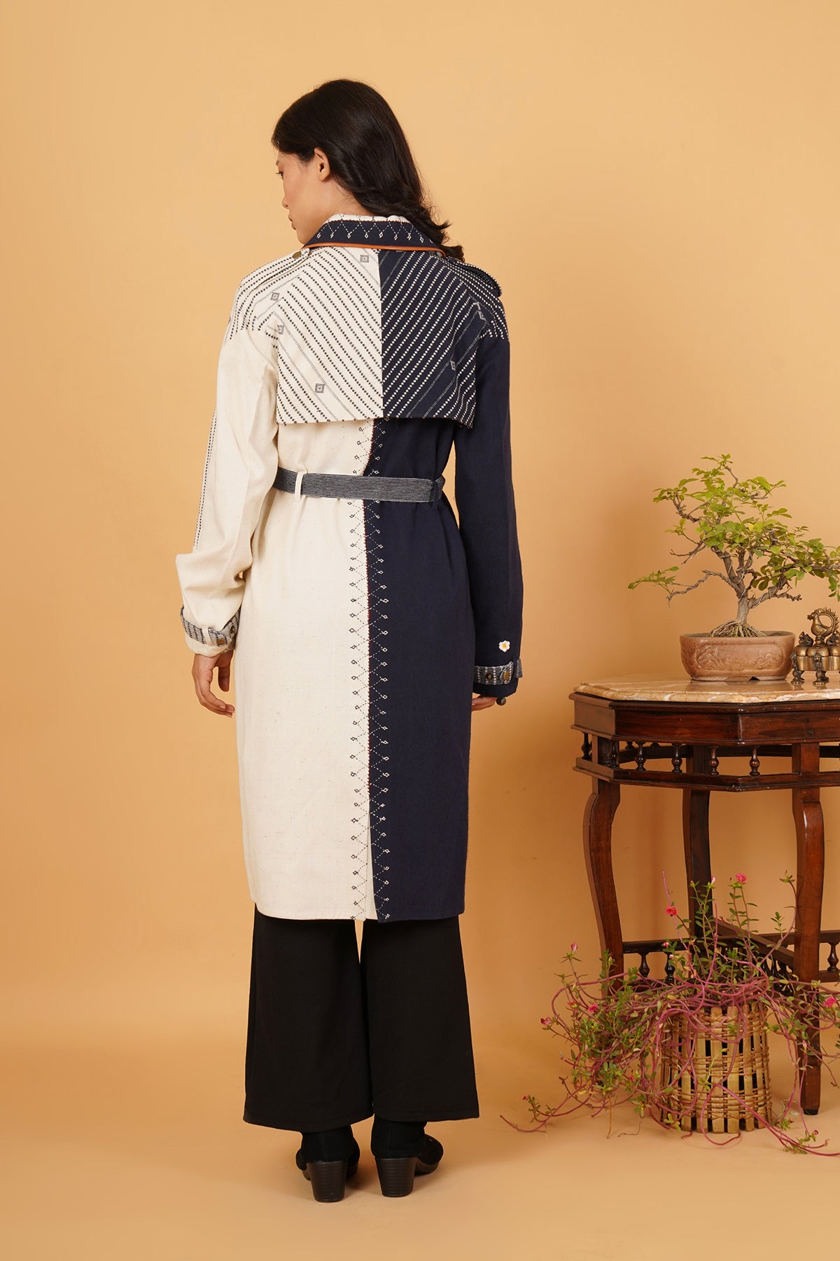 Navy & White Bhujodi Trenchcoat