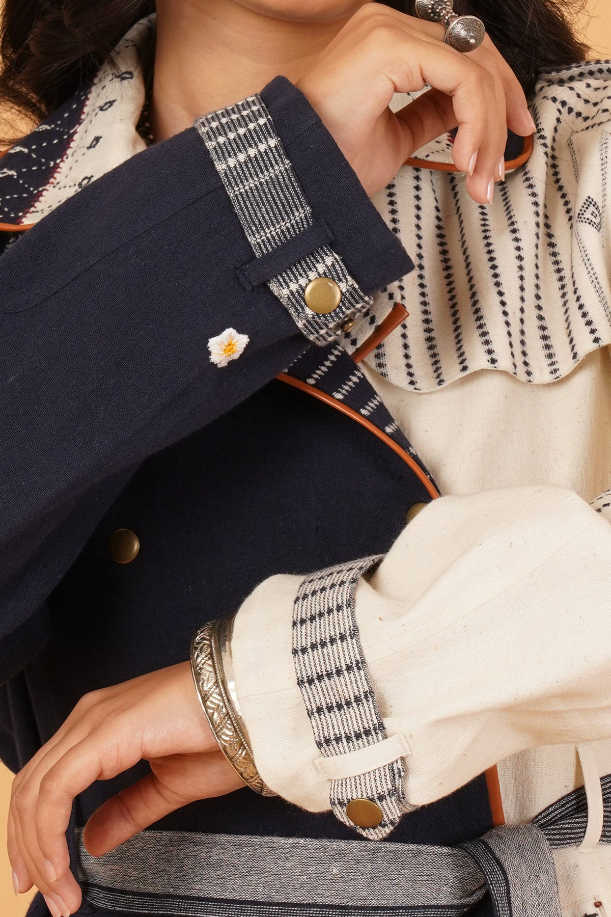 Navy & White Bhujodi Trenchcoat