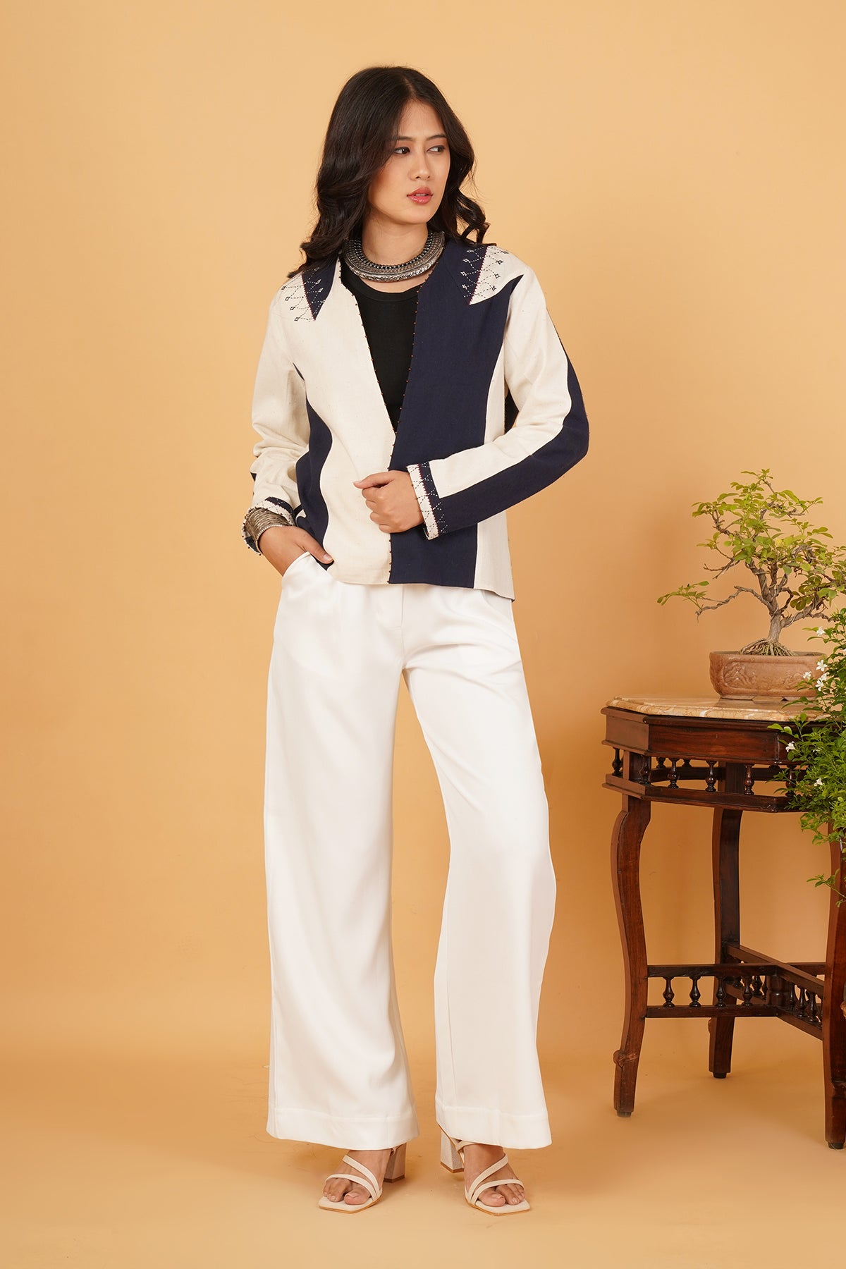 Navy & White Bhujodi Short Jacket
