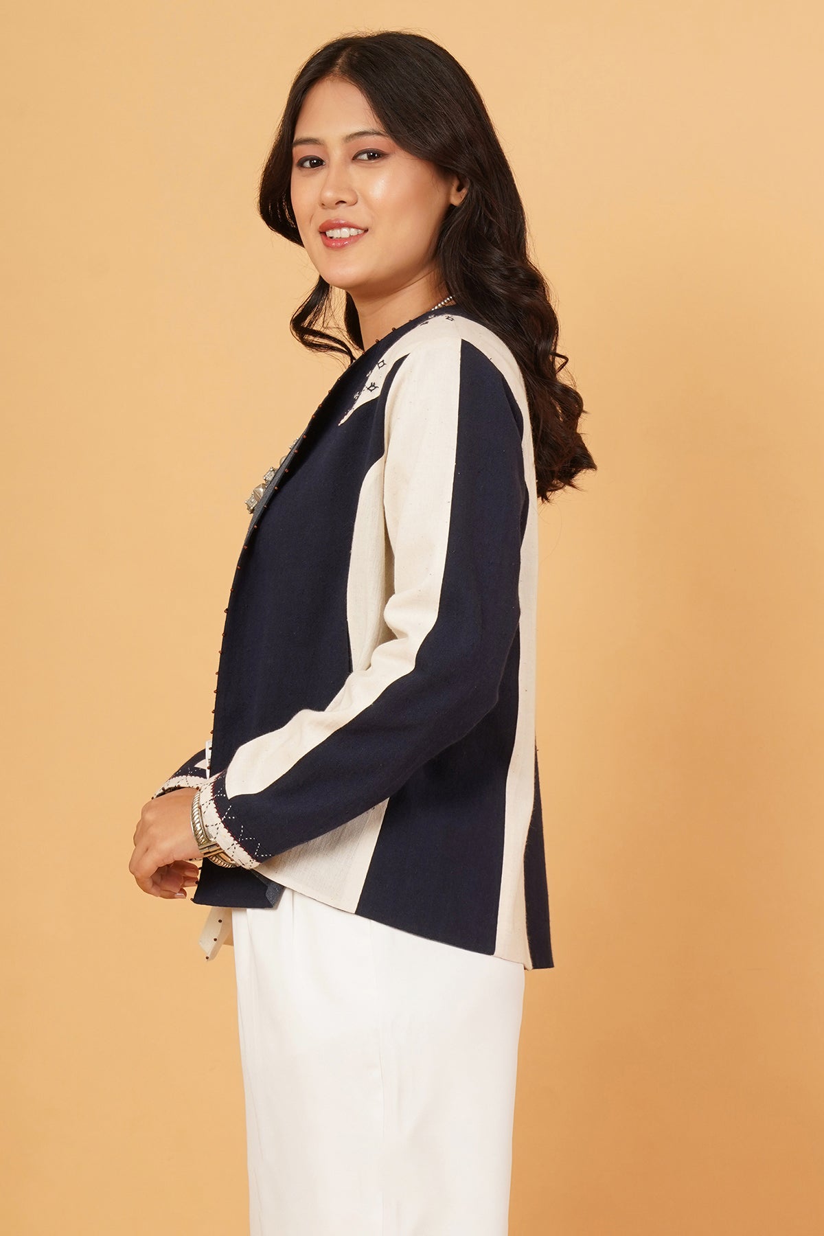 Navy & White Bhujodi Short Jacket