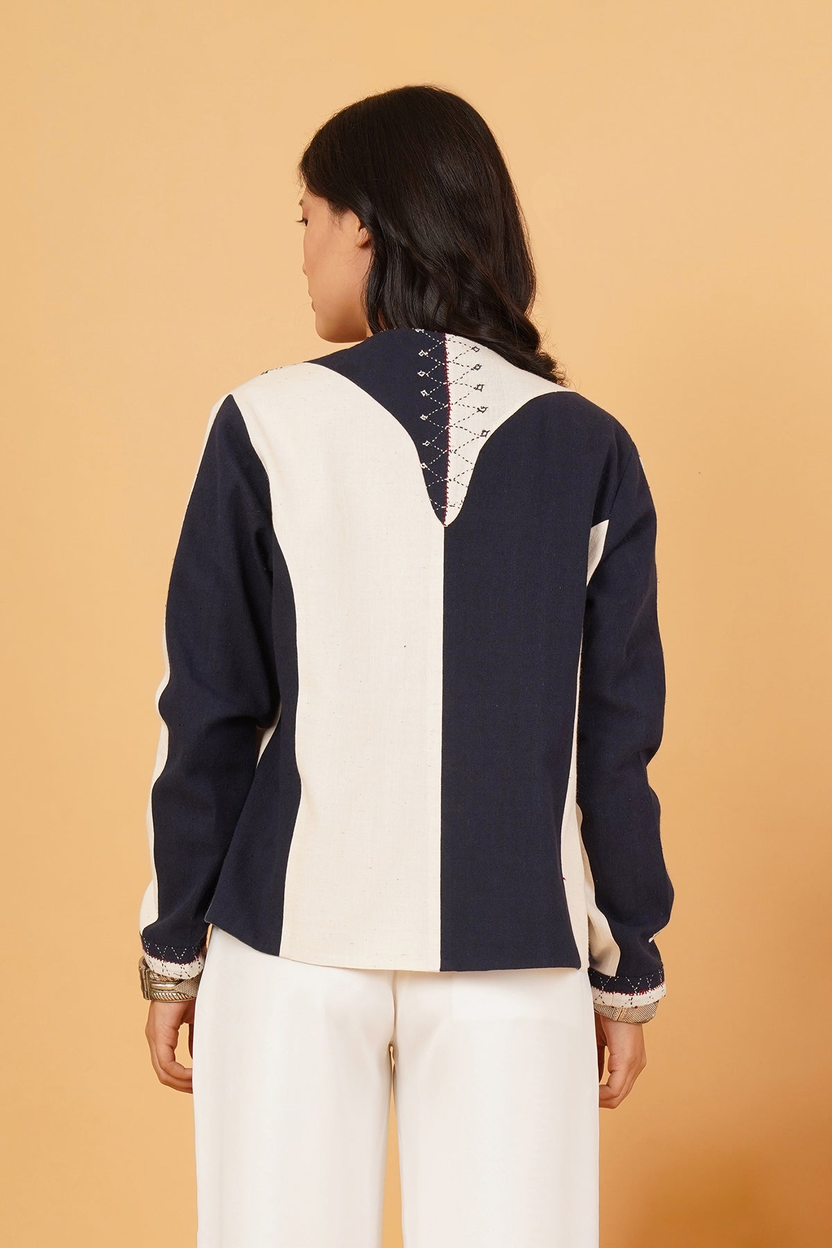 Navy & White Bhujodi Short Jacket