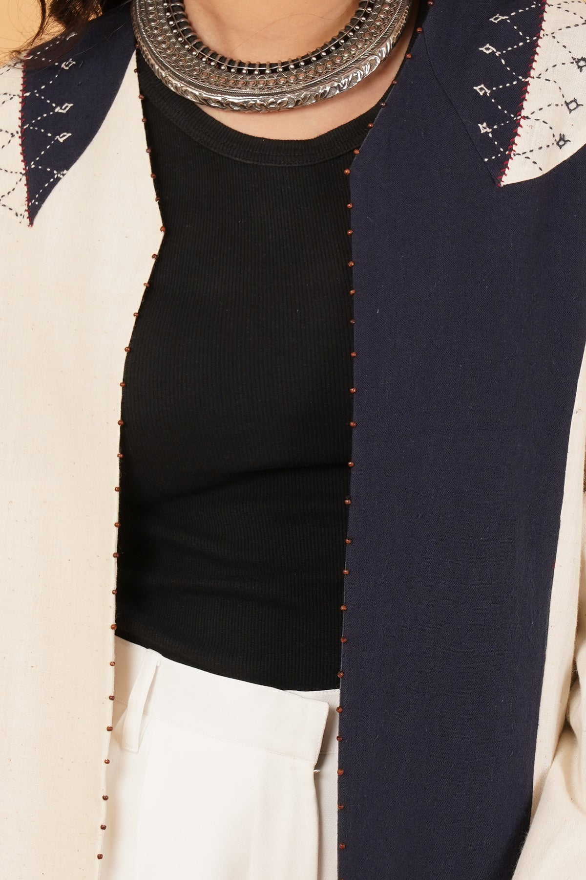 Navy & White Bhujodi Short Jacket