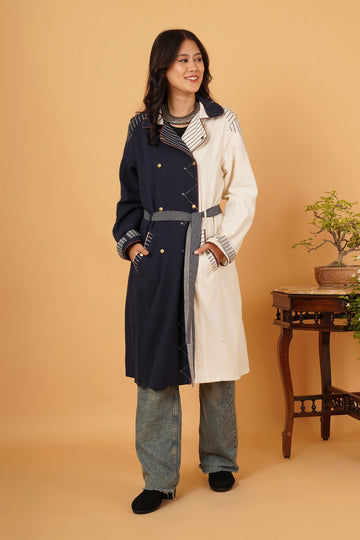 Navy & White Bhujodi Trenchcoat