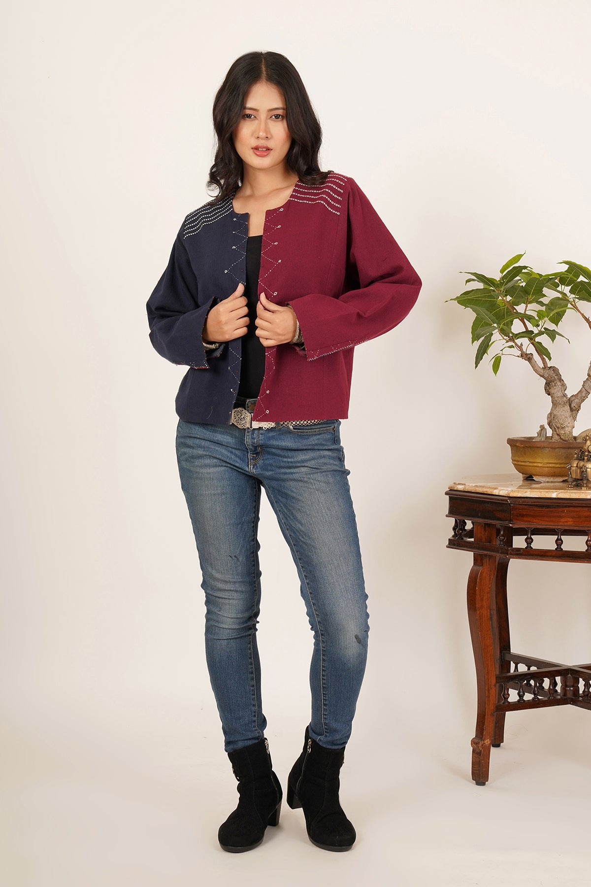 Navy & White Bhujodi Short Jacket