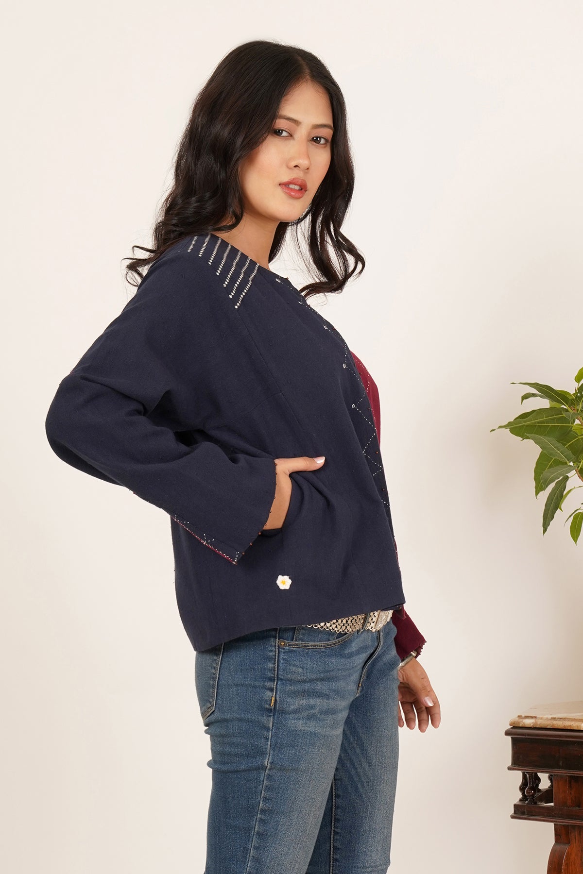 Navy & White Bhujodi Short Jacket