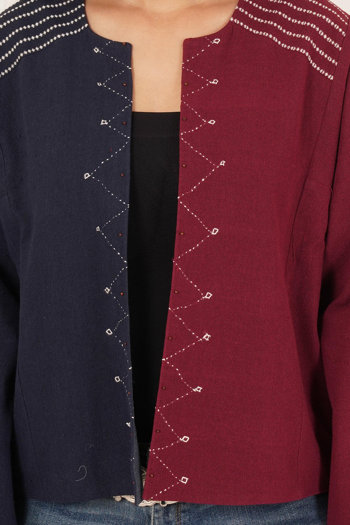 Navy & White Bhujodi Short Jacket