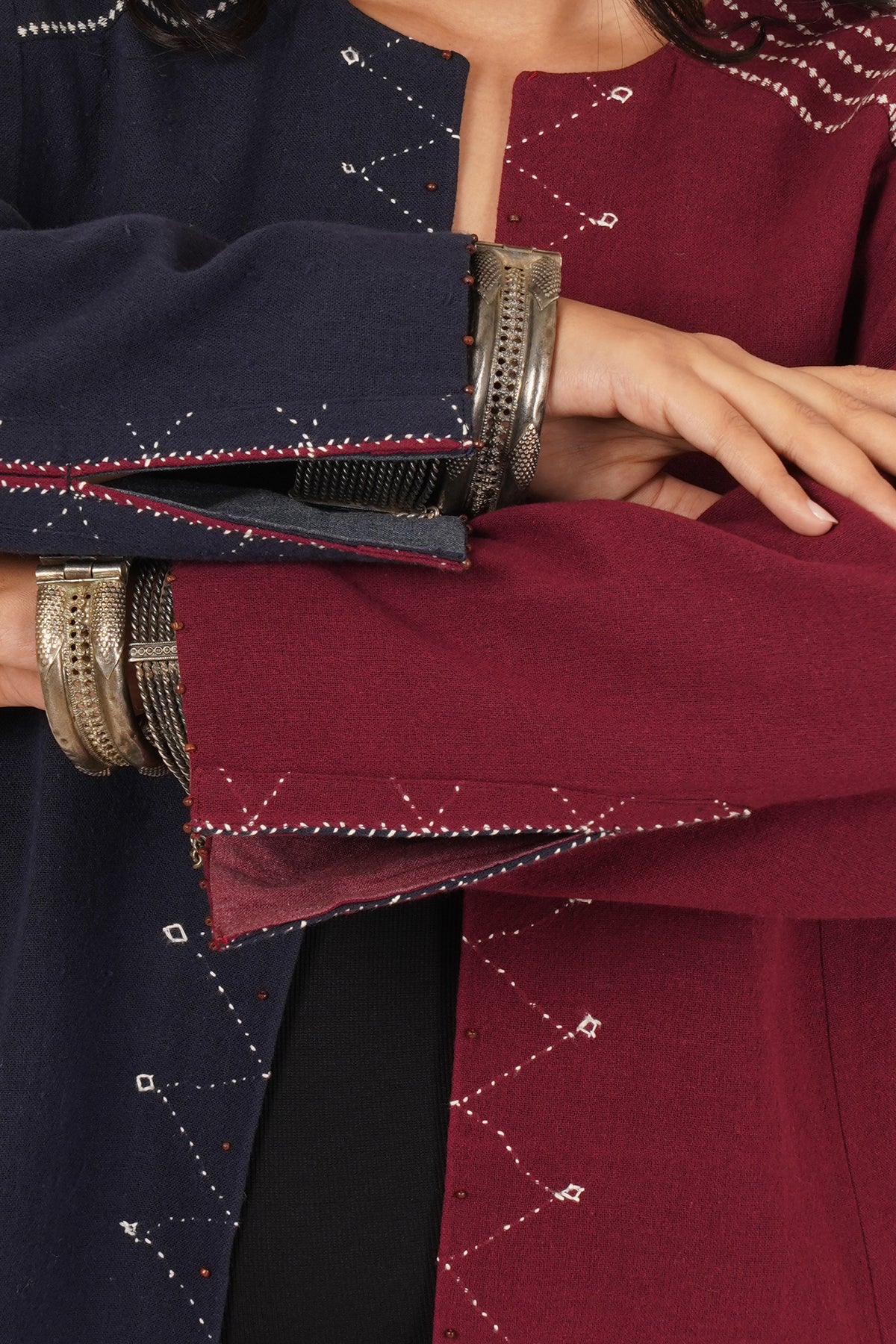 Navy & White Bhujodi Short Jacket