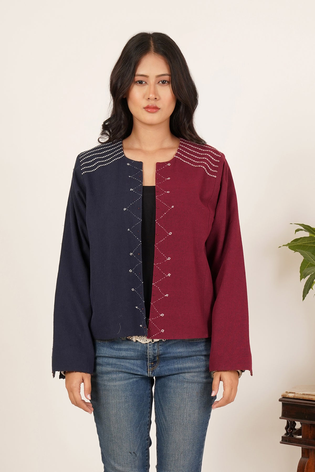 Navy & White Bhujodi Short Jacket