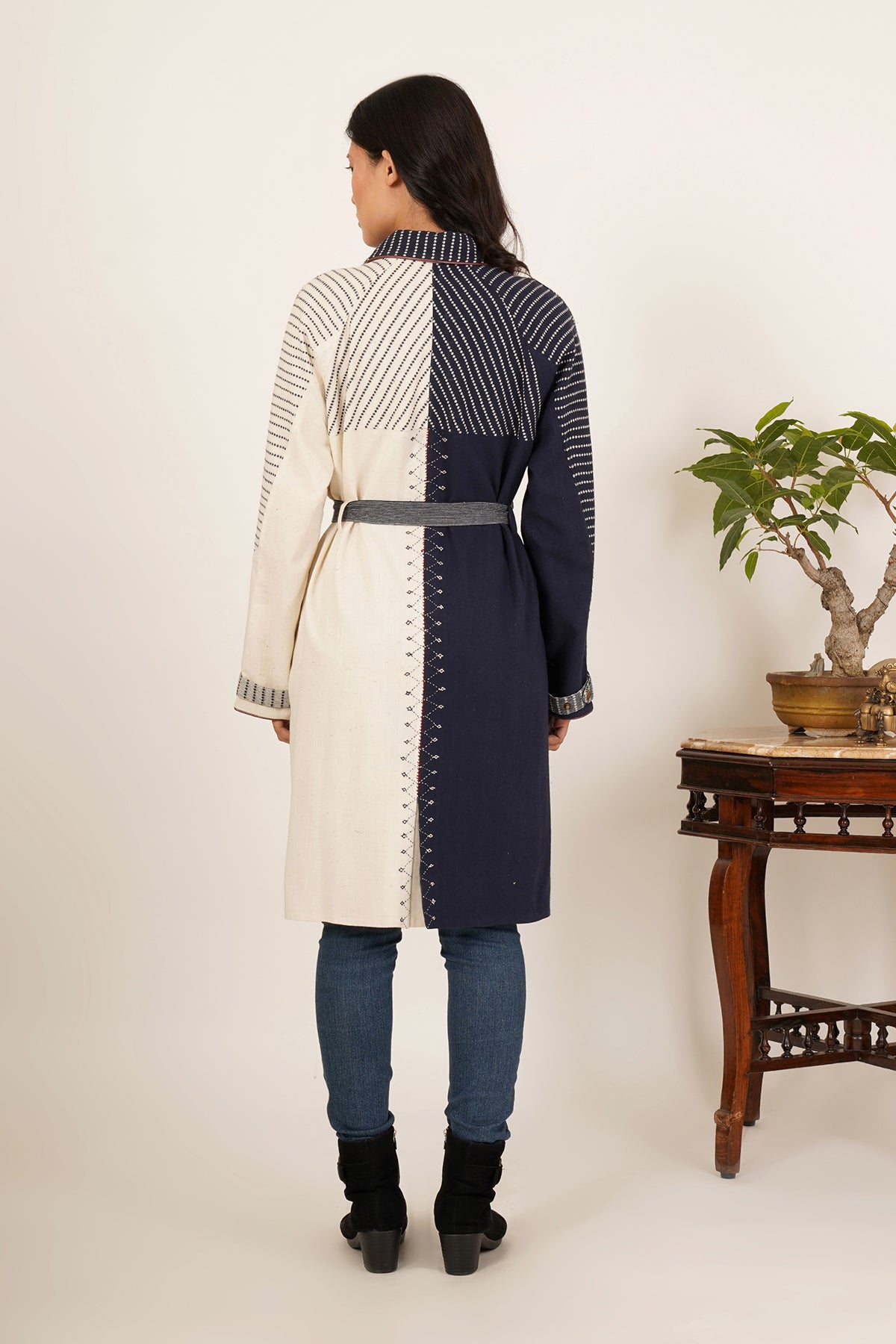 Navy & White Bhujodi Trenchcoat