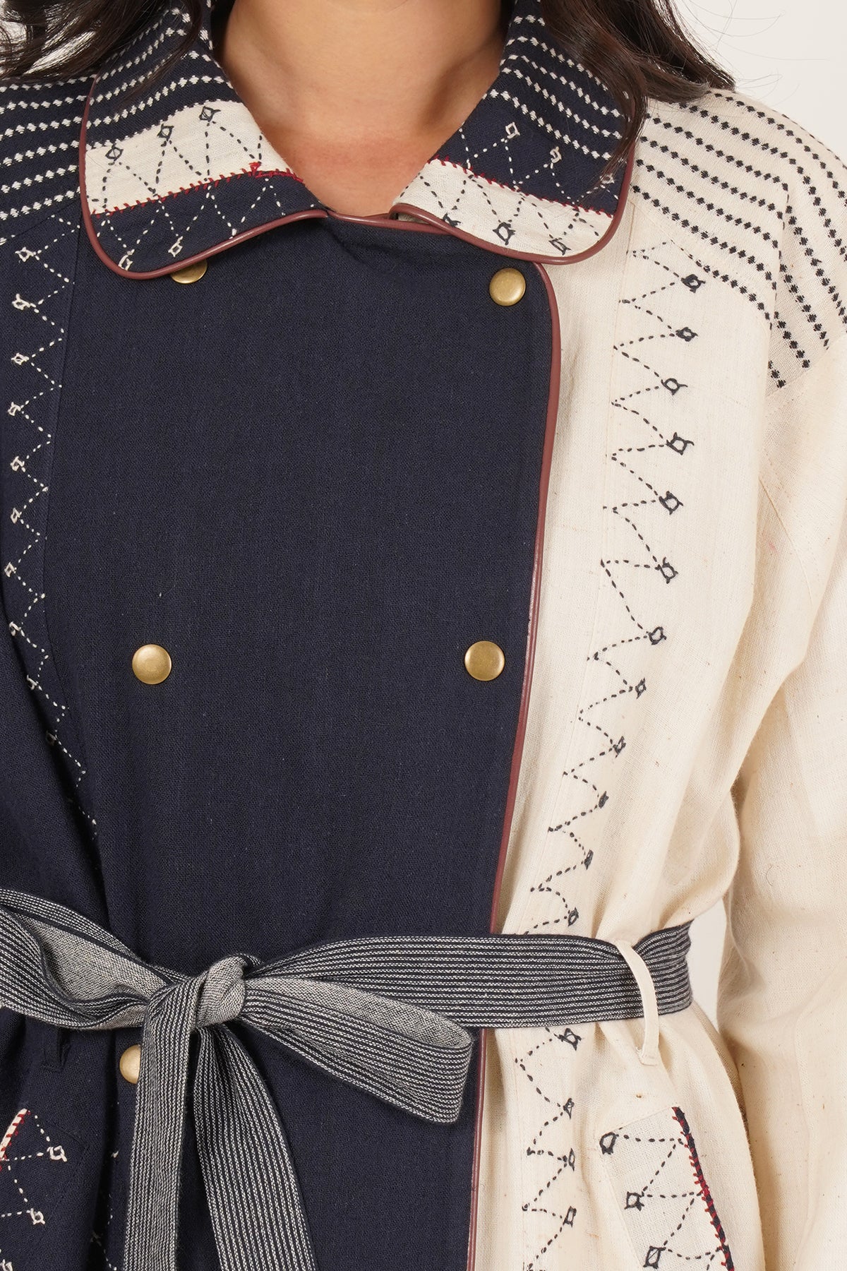 Navy & White Bhujodi Trenchcoat