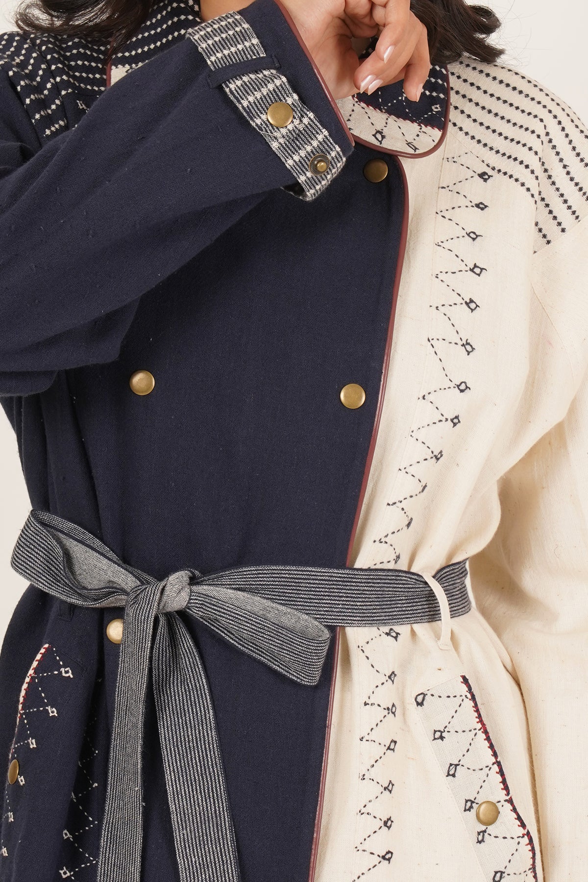 Navy & White Bhujodi Trenchcoat