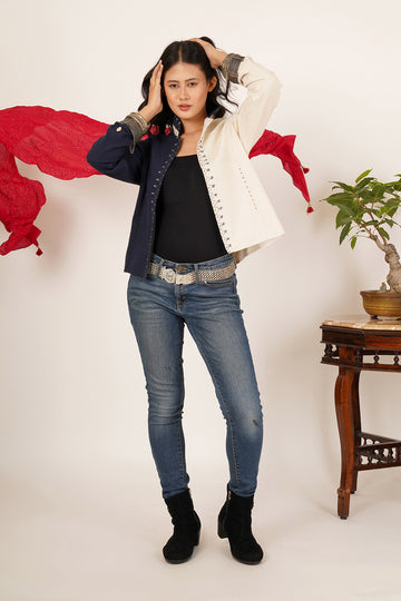Navy & White Bhujodi Short Jacket