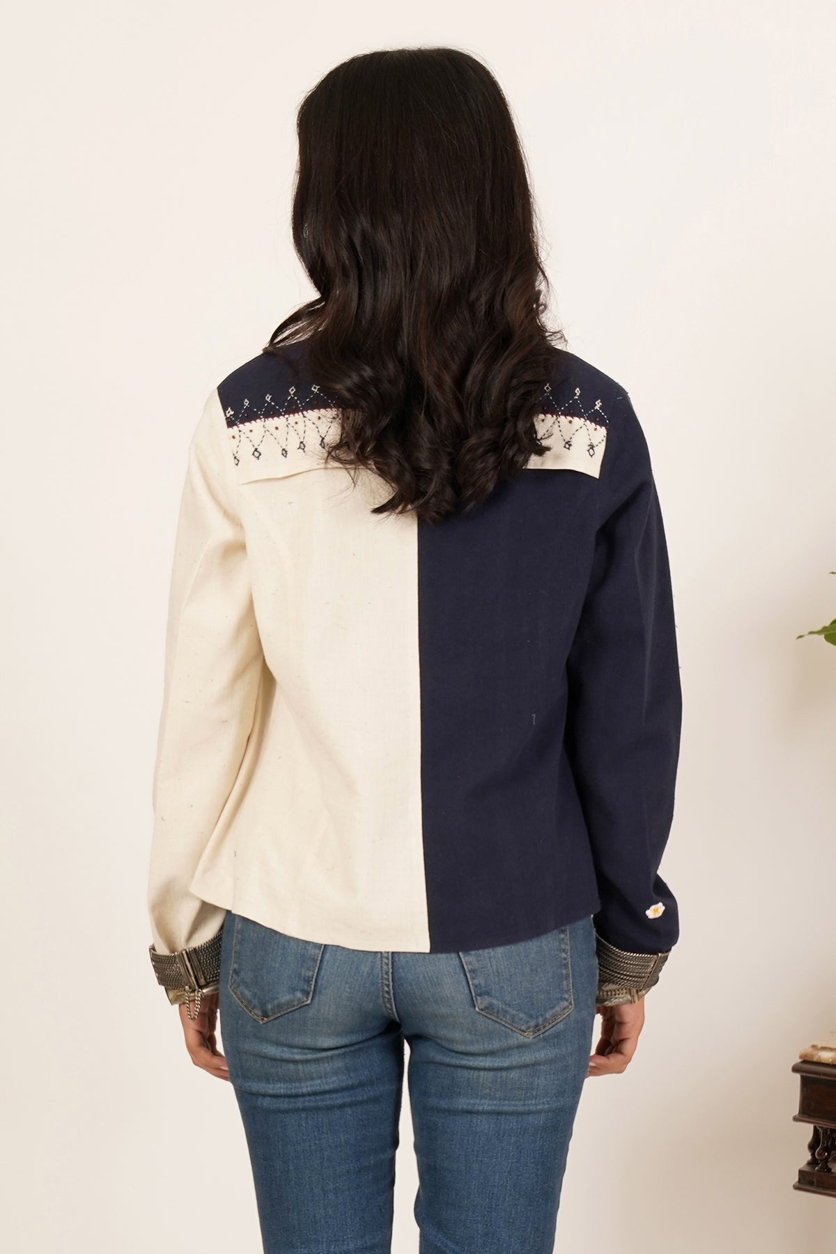 Navy & White Bhujodi Short Jacket