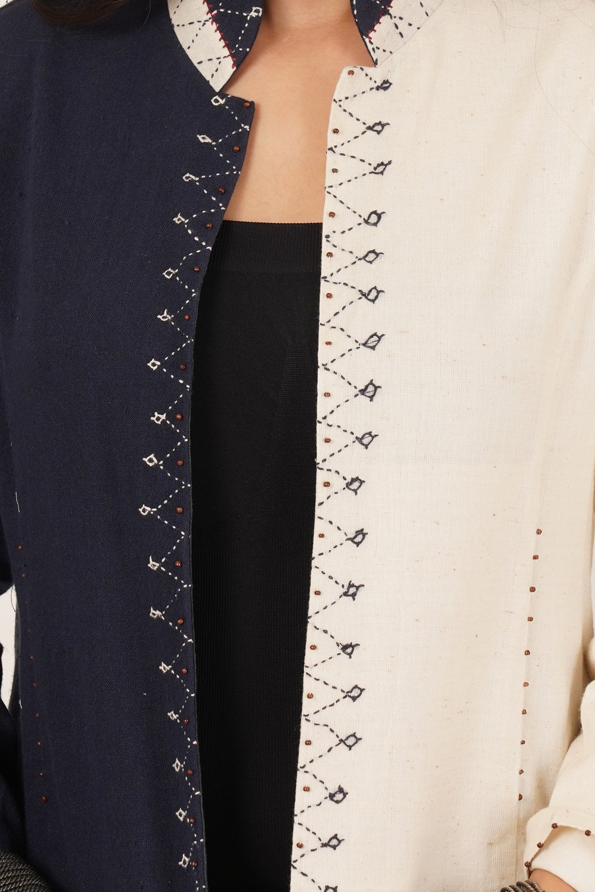 Navy & White Bhujodi Short Jacket