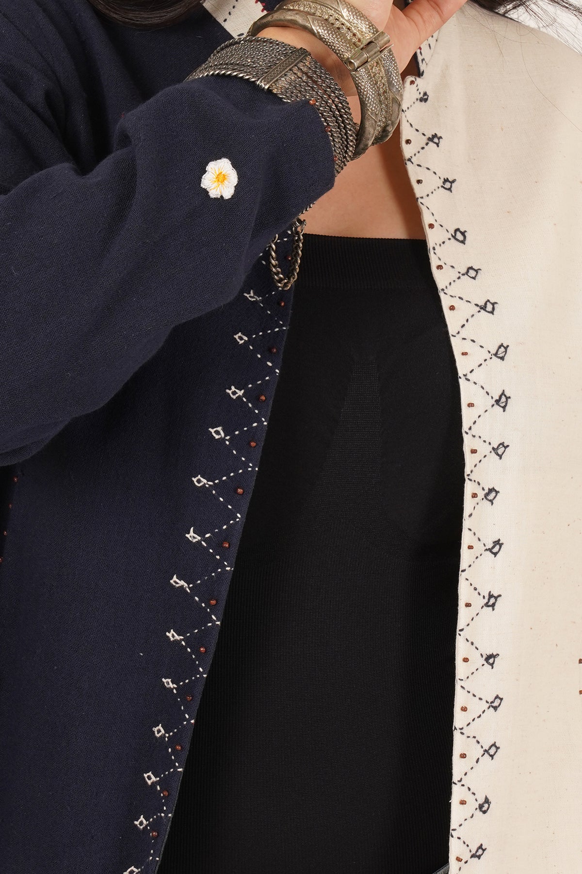 Navy & White Bhujodi Short Jacket