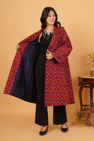 Maroon Rawsilk Ikat Jacket
