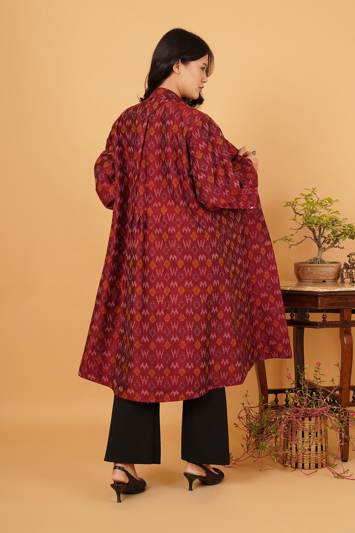 Maroon Rawsilk Ikat Jacket