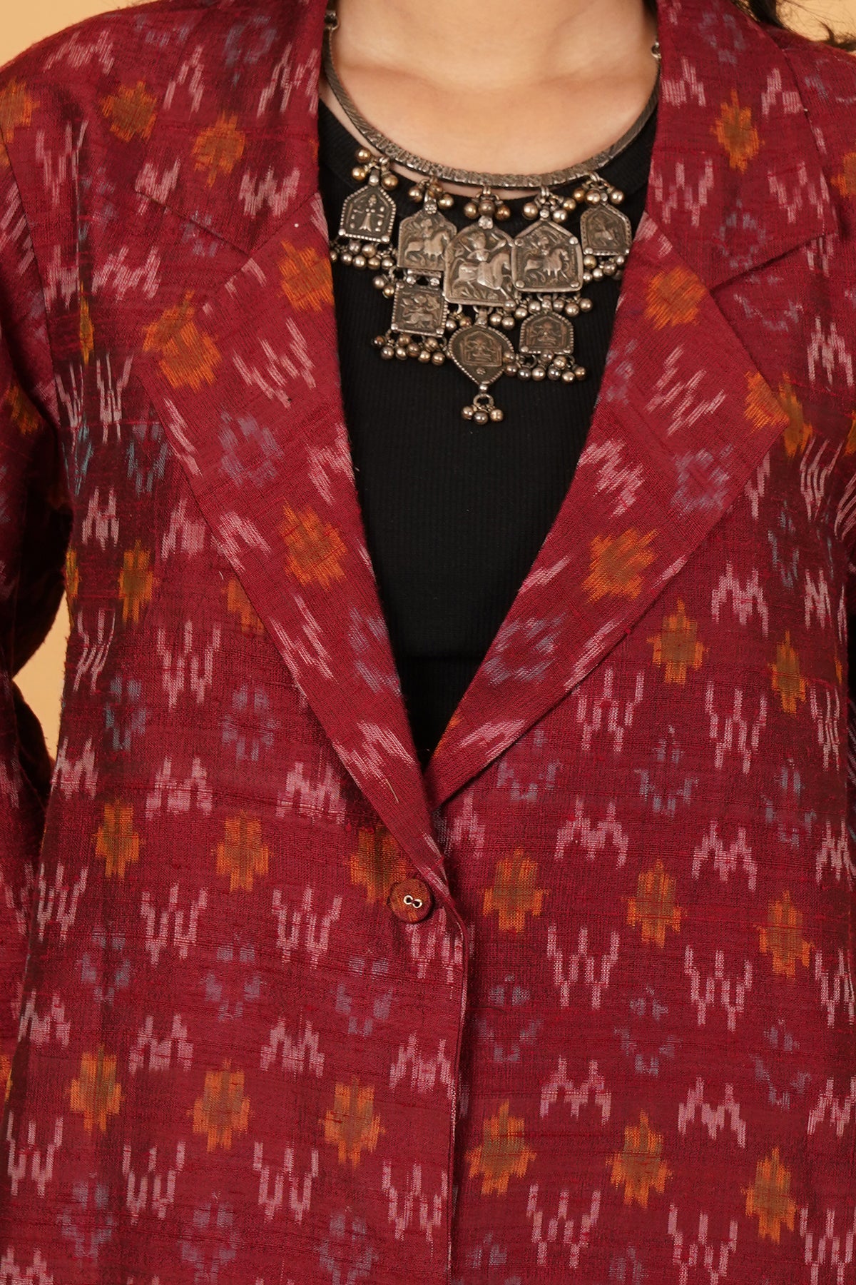 Maroon Rawsilk Ikat Jacket
