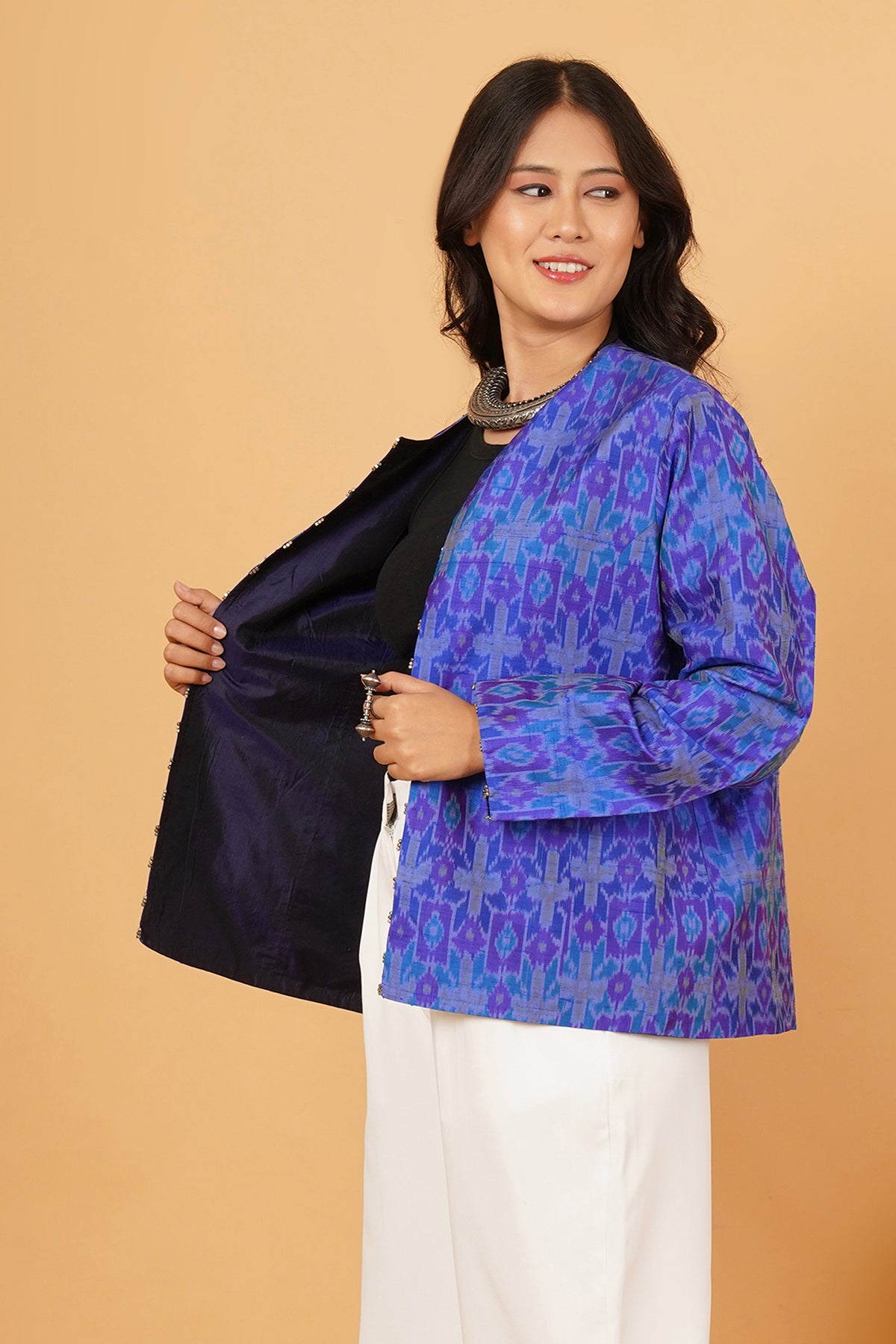 Rawsilk Ikat & Silk Reversible Short Jacket