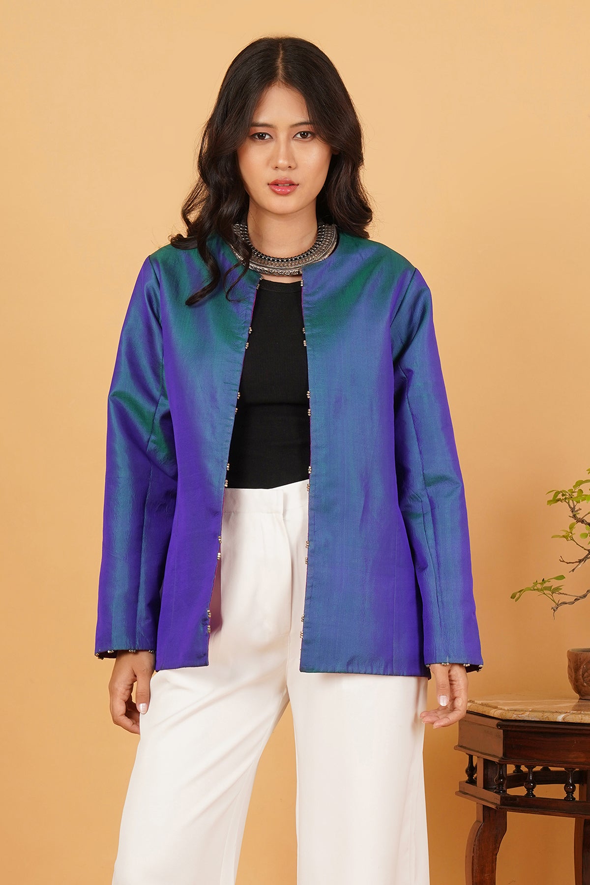 Rawsilk Ikat & Silk Reversible Short Jacket