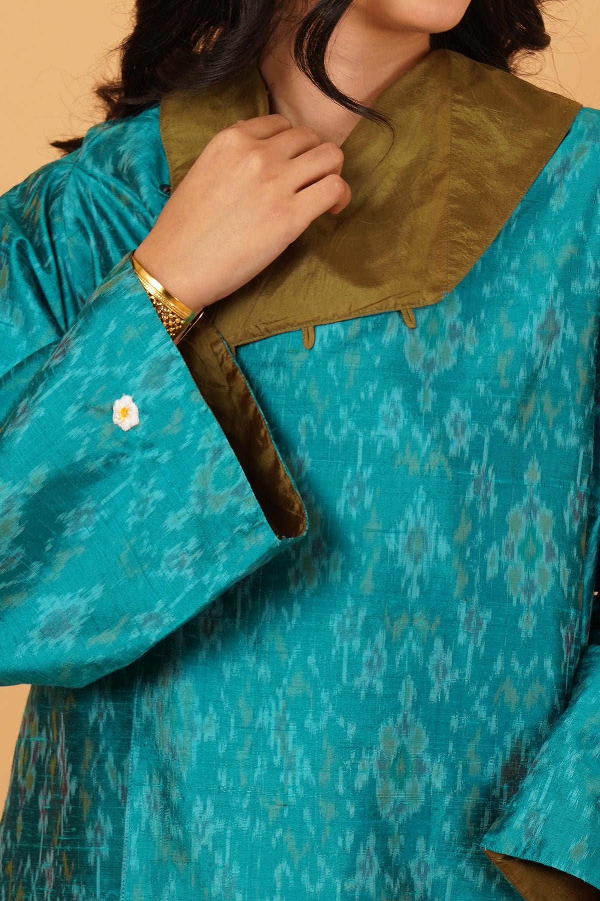 Rawsilk Ikat & Silk Reversible Cape (Aqua Blue/Green)