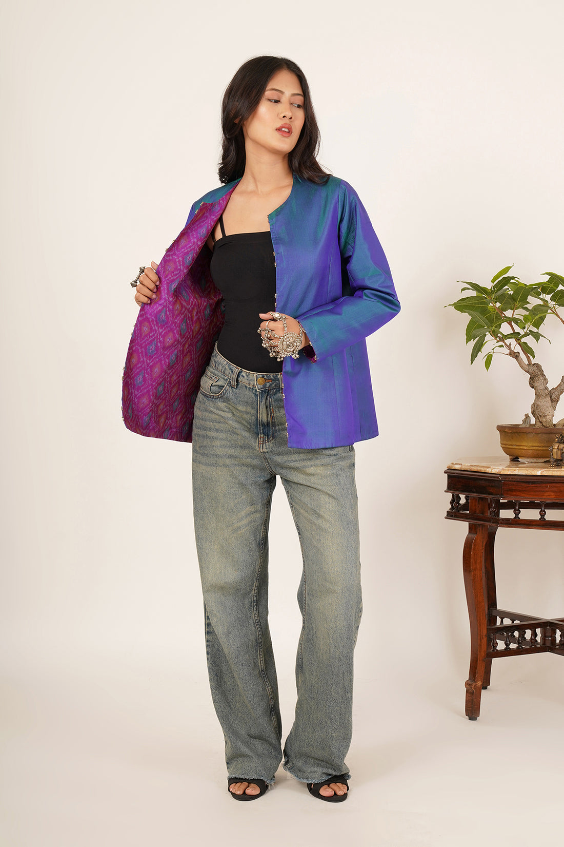 Kantha & Ikat Silk Short Reversible Jacket