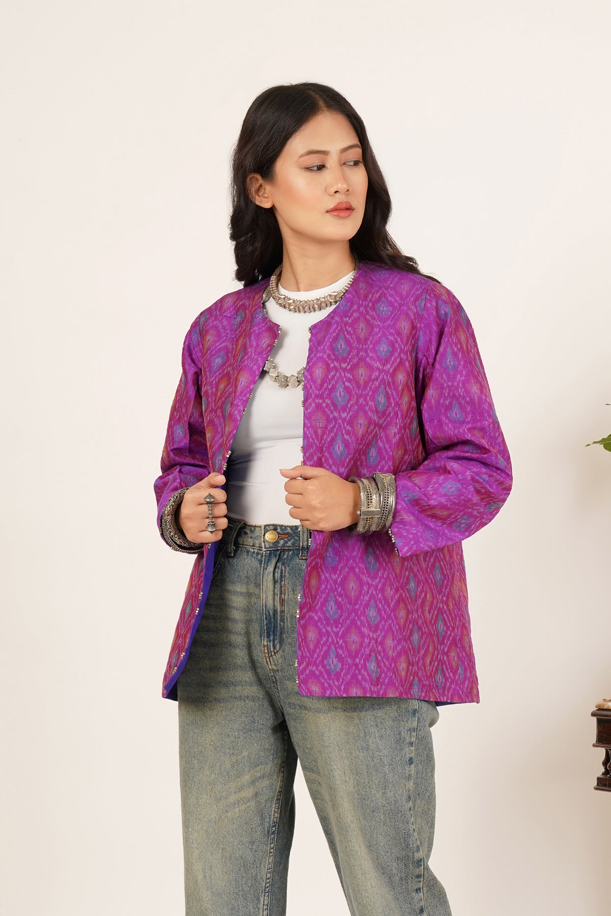 Kantha & Ikat Silk Short Reversible Jacket