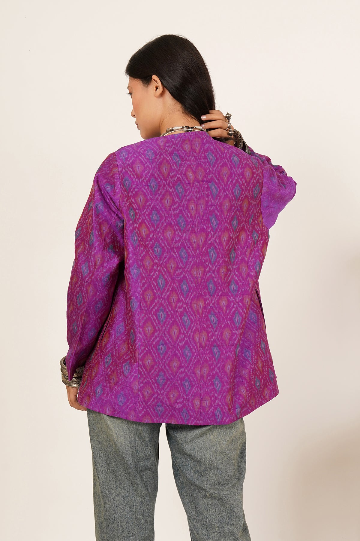 Kantha & Ikat Silk Short Reversible Jacket