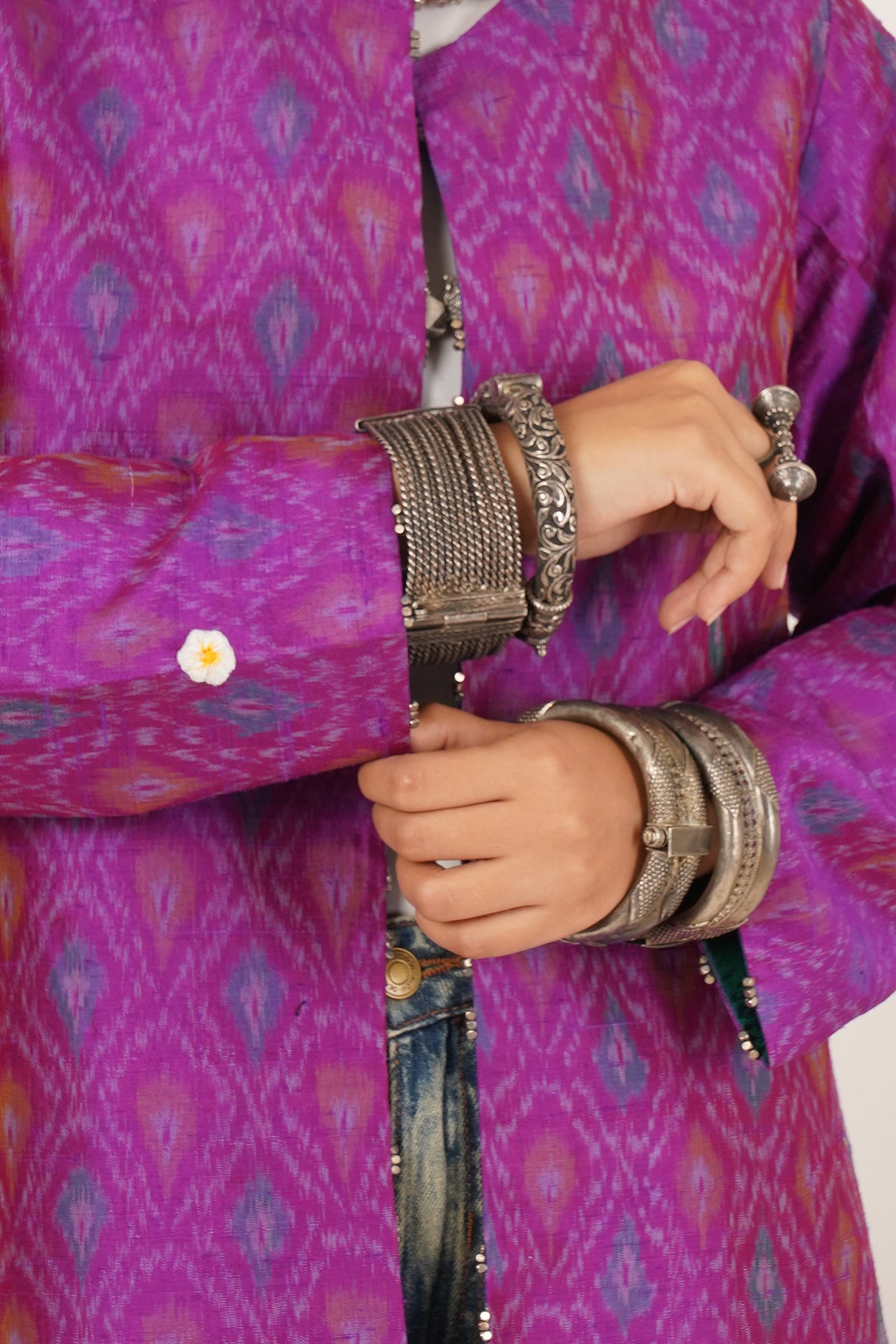 Kantha & Ikat Silk Short Reversible Jacket