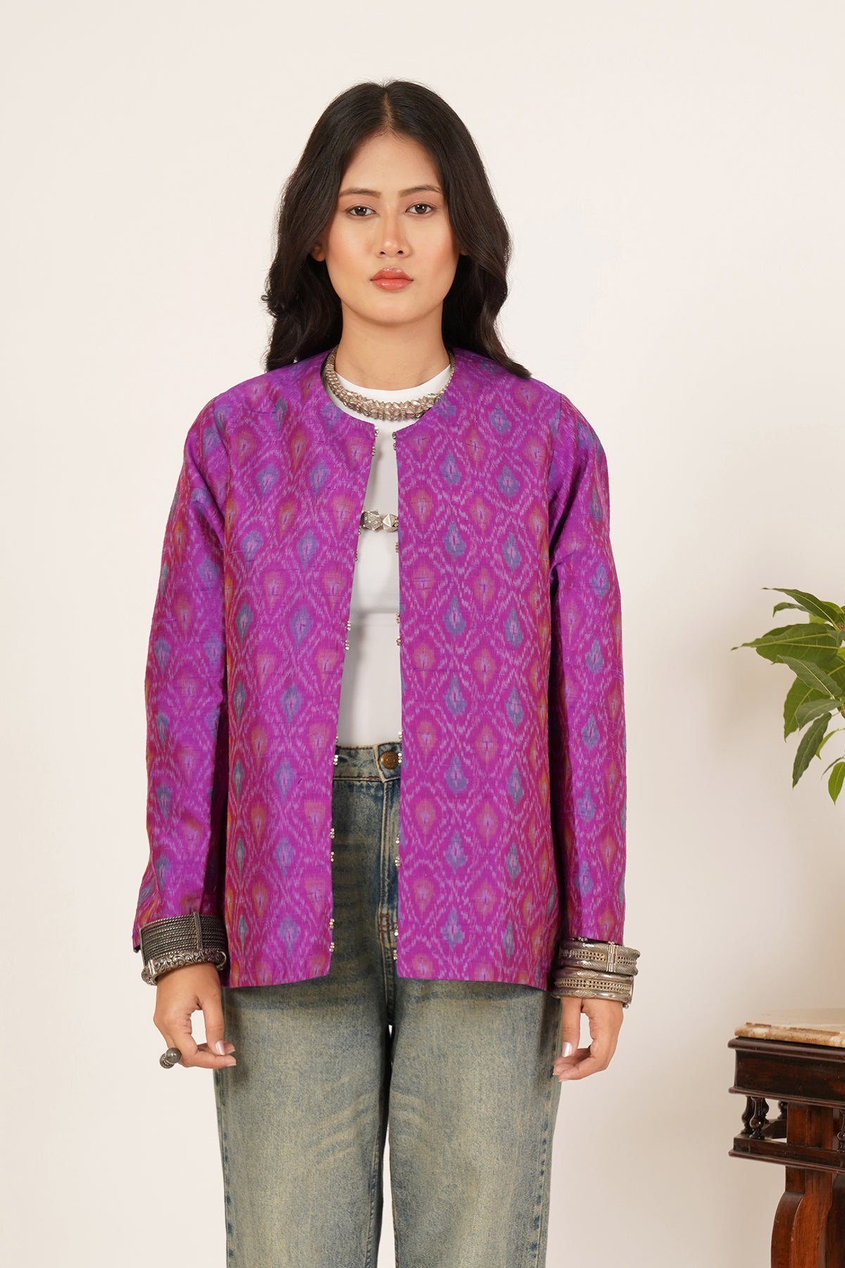 Kantha & Ikat Silk Short Reversible Jacket