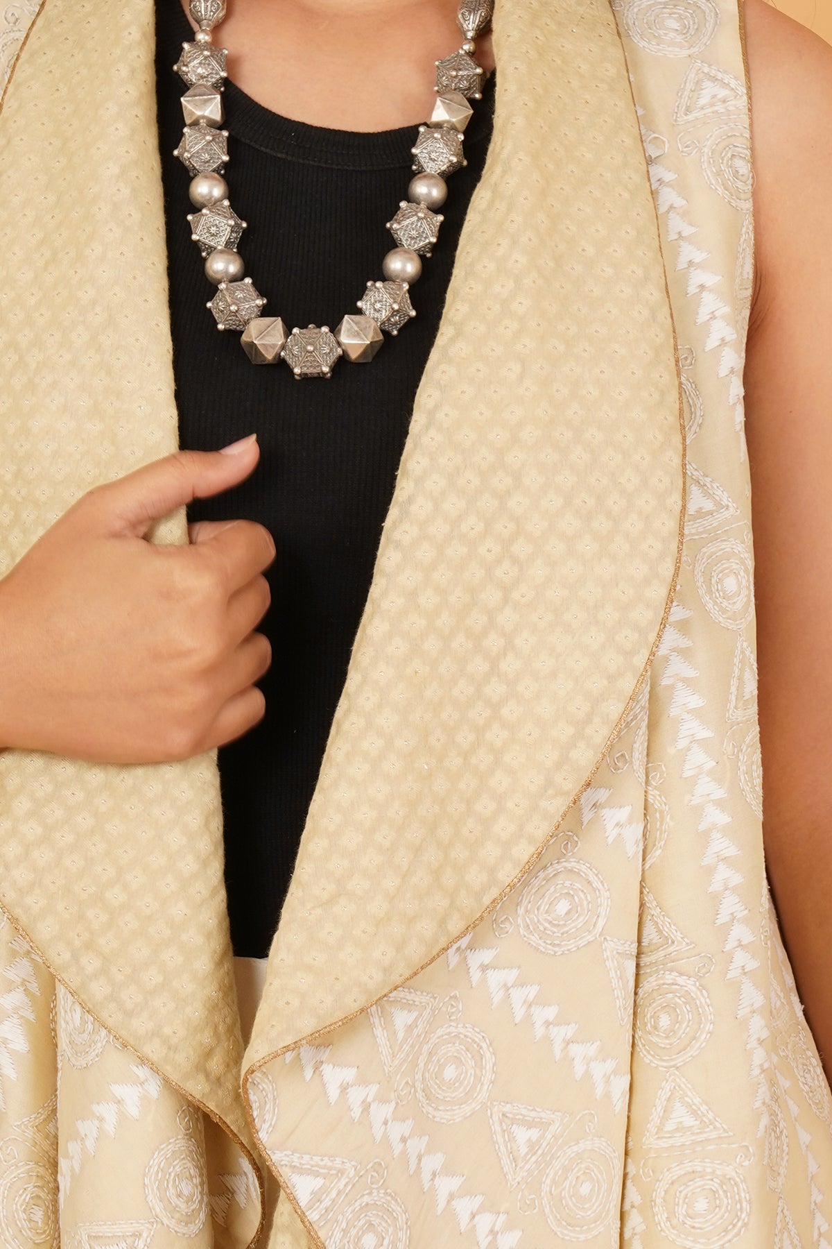 Kantha & Chanderi Reversible Sleeveless Overlay