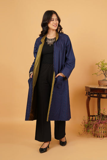 Blue Kantha & Chanderi Reversible Jacket